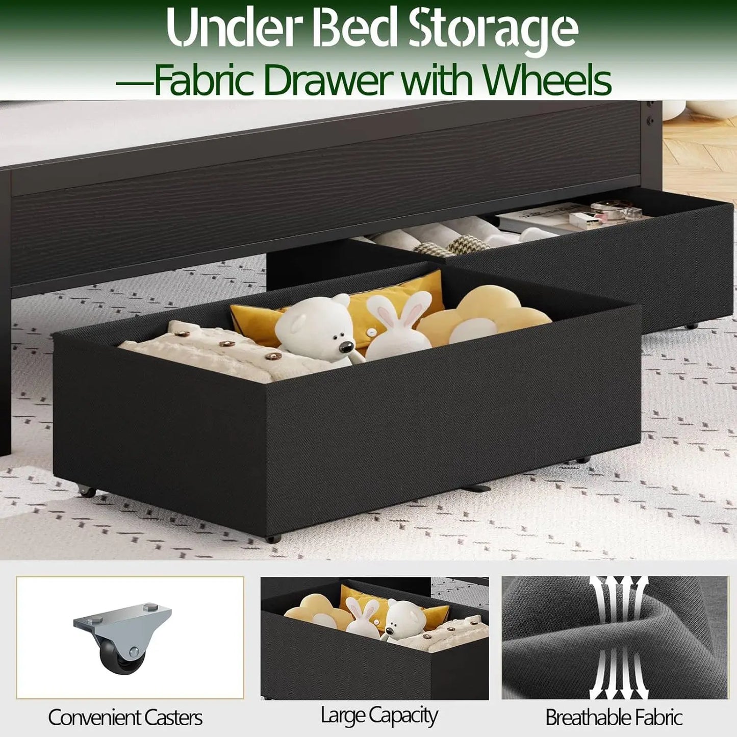 Bed Frame Charging Station And LED Lights, Upholstered Headboard Platform Bed