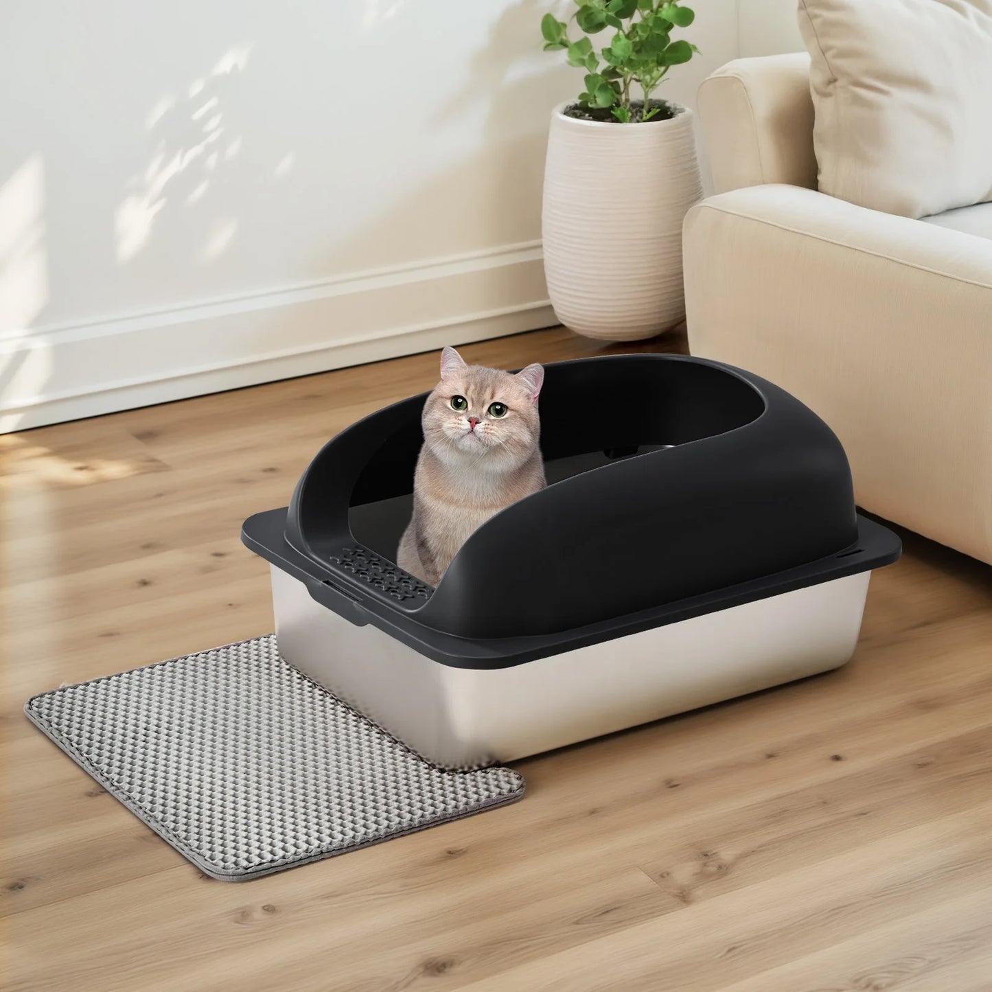 Stainless Steel Cat Litter Box With Lid Scoop Included