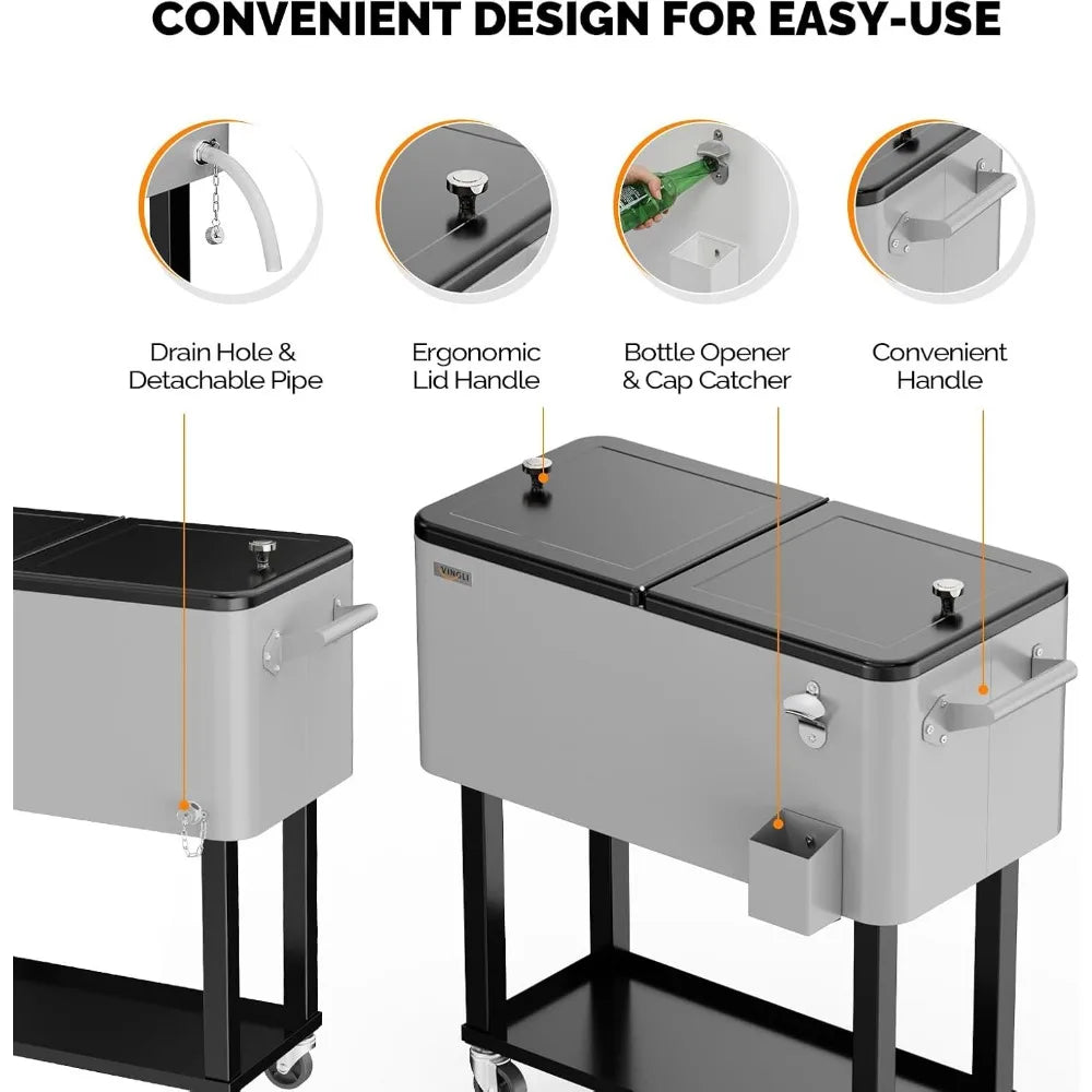 Rolling Ice Chest Cooler Cart With Wheels For Outdoor Parties