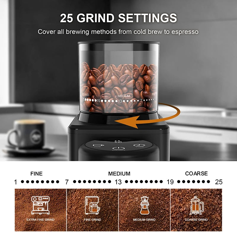 KIRAINAFLY Automatic Conical Burr Coffee Grinder With Touchscreen