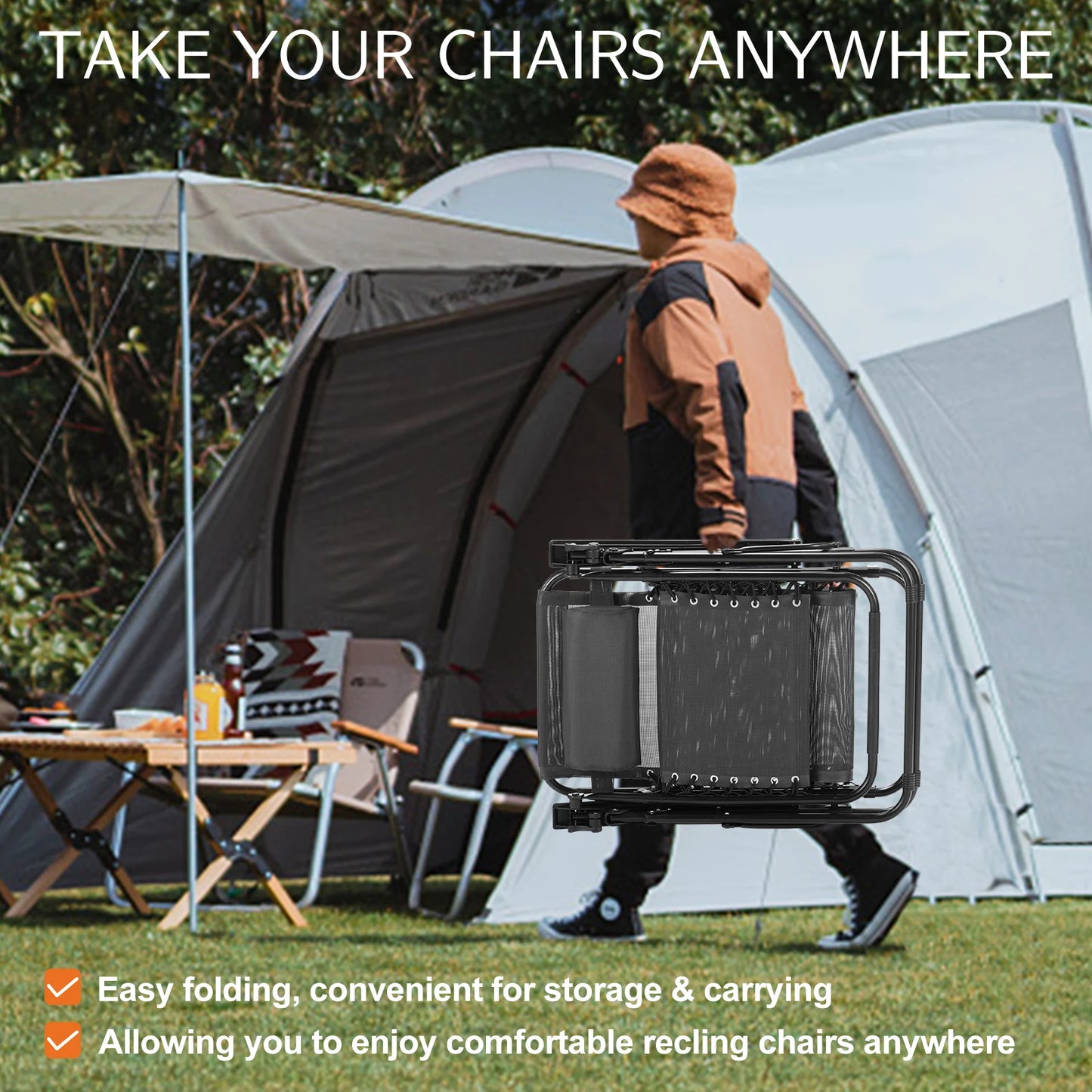 JHK Zero Gravity Two Pack Portable Recliners for Outdoor Patio