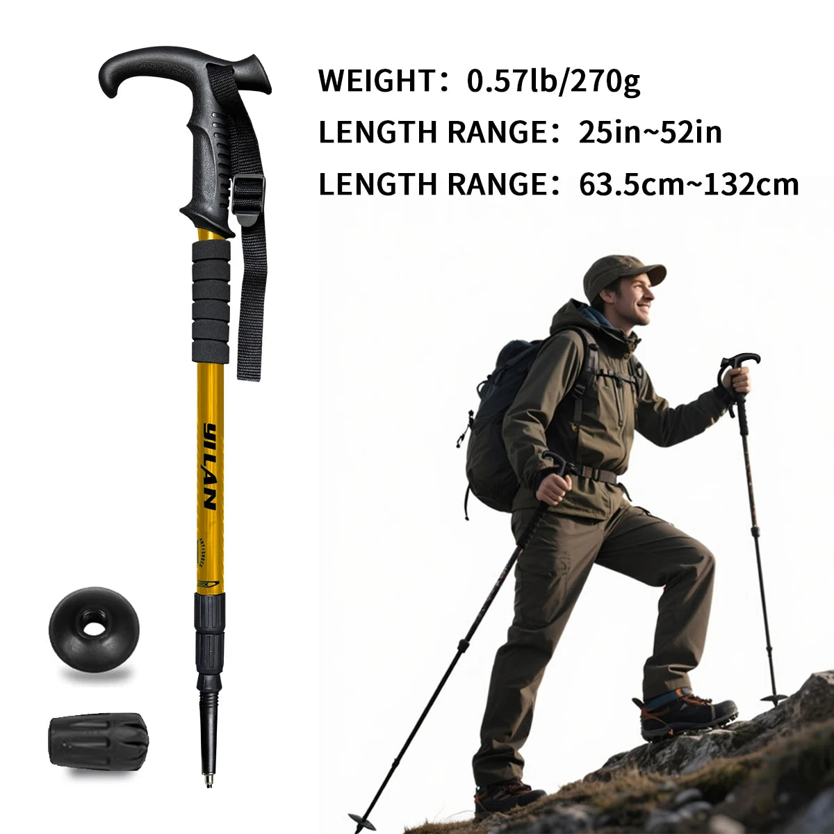 Ultralight Aluminum Trekking Poles With Spring Damping And Foam Grip