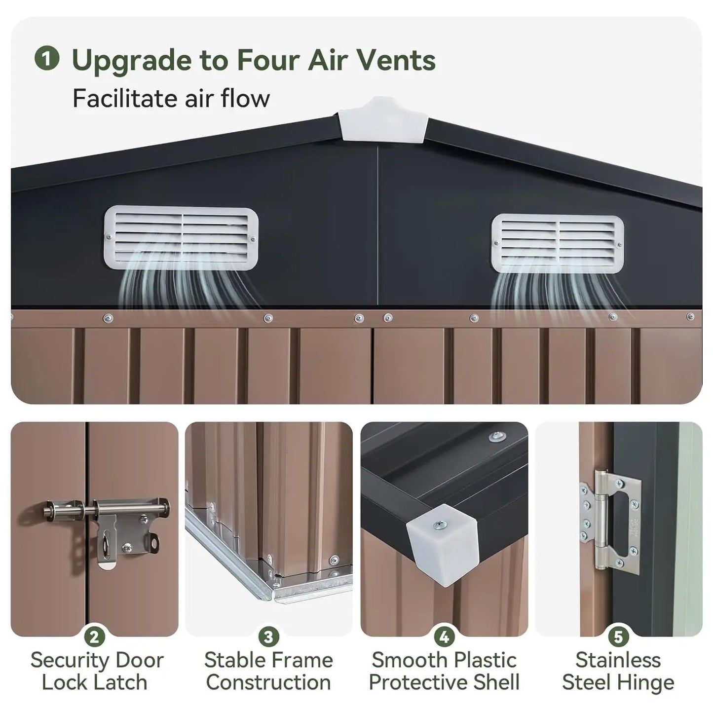 Outdoor Metal Storage Shed With Sloped Roof And Double Hinged Doors