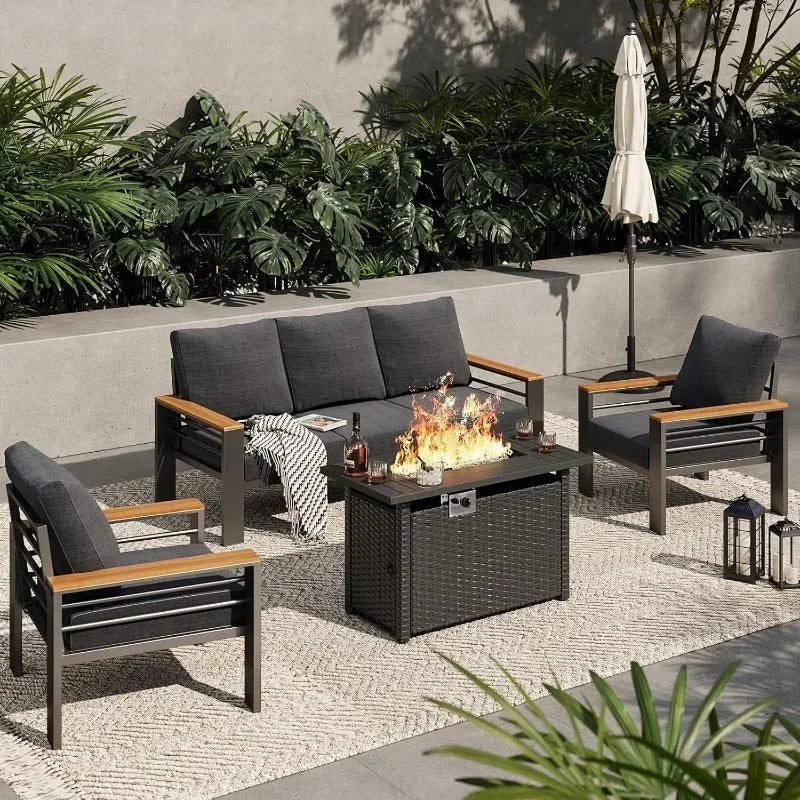 Aluminum Outdoor Patio Furniture Set 7 Seat Sectional With Coffee Table