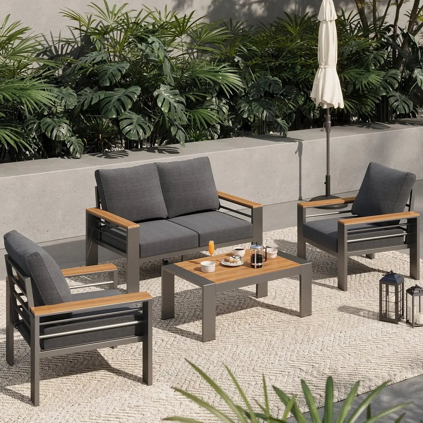Aluminum Outdoor Patio Furniture Set 7 Seat Sectional With Coffee Table