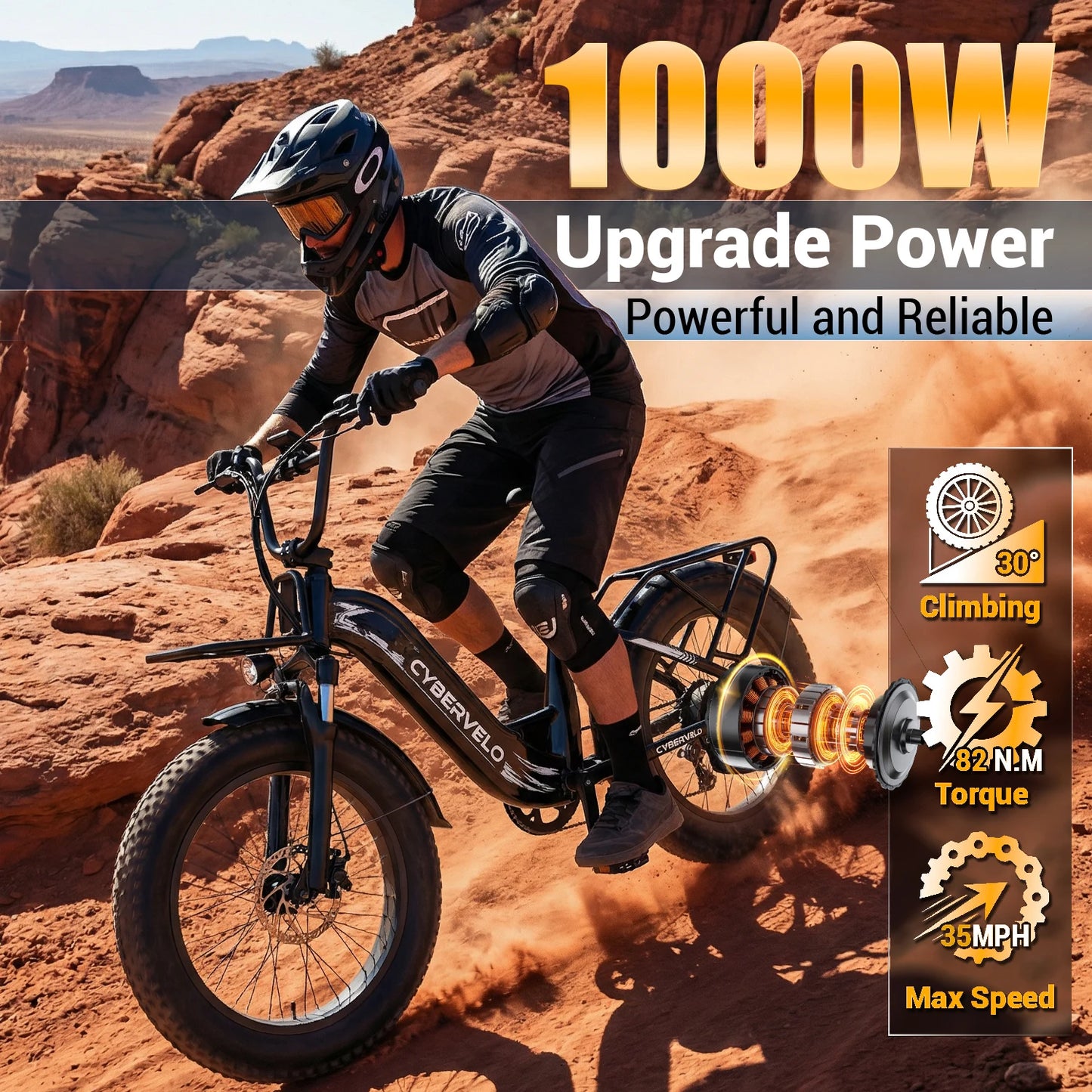CYBERVELO EK8 Off-Road Electric Bike 1000W Peak 7-Speed 80-Mile Range