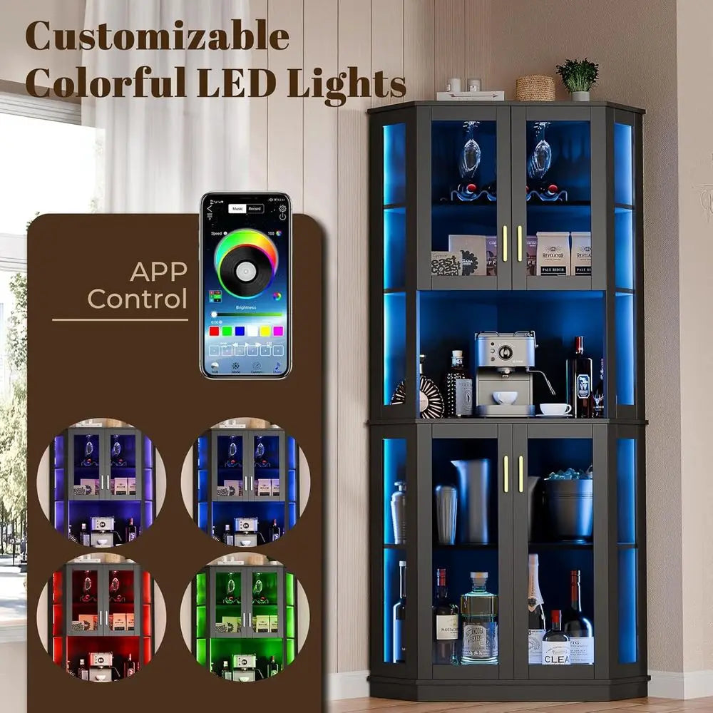 LISM LED Bar Cabinet With Glass Door And Glasses Rack