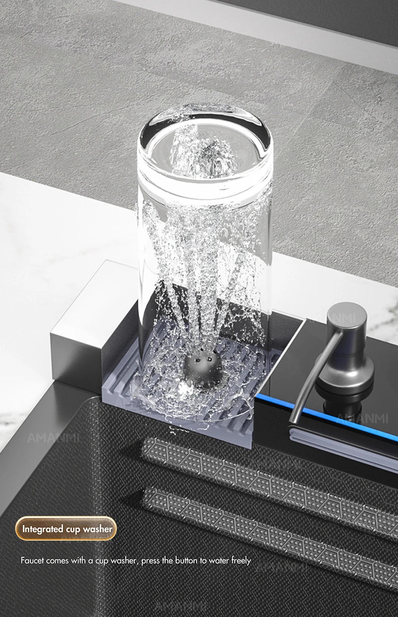 MYQualife 304 Stainless Steel Waterfall Kitchen Sink With Digital Display Faucet