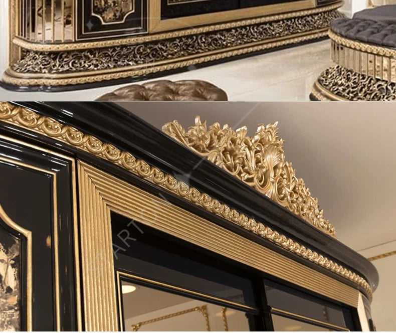 Luxury Solid Hardwood Wood Carving Bed Frame Turkish Classic Design