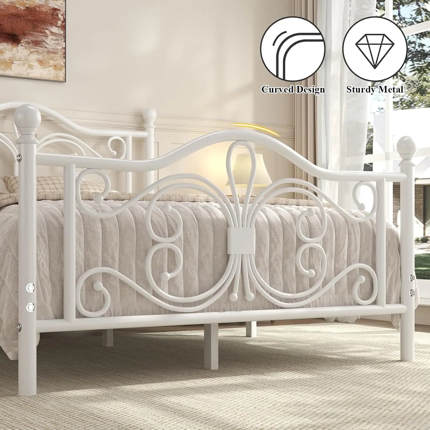 Metal Platform Bed Frame With Butterfly Pattern Headboard Footboard