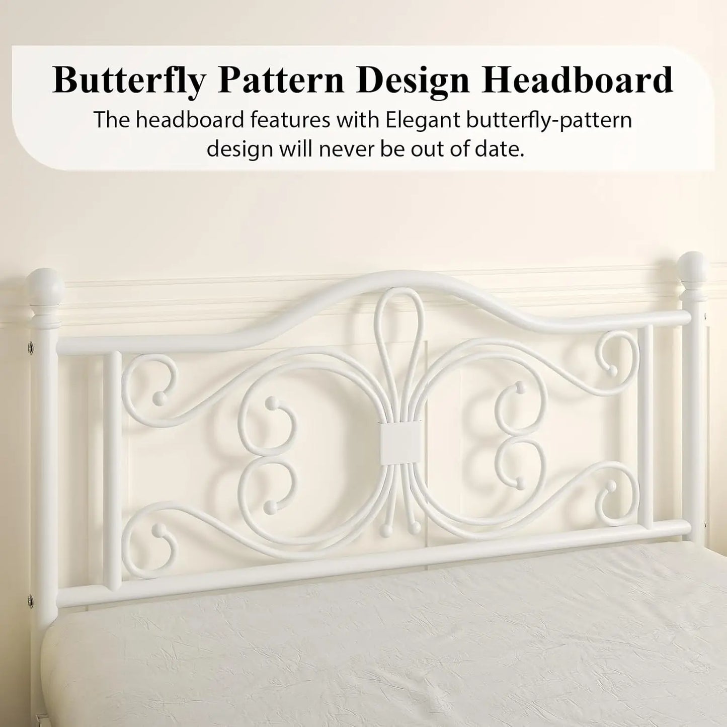 Metal Platform Bed Frame With Butterfly Pattern Headboard Footboard