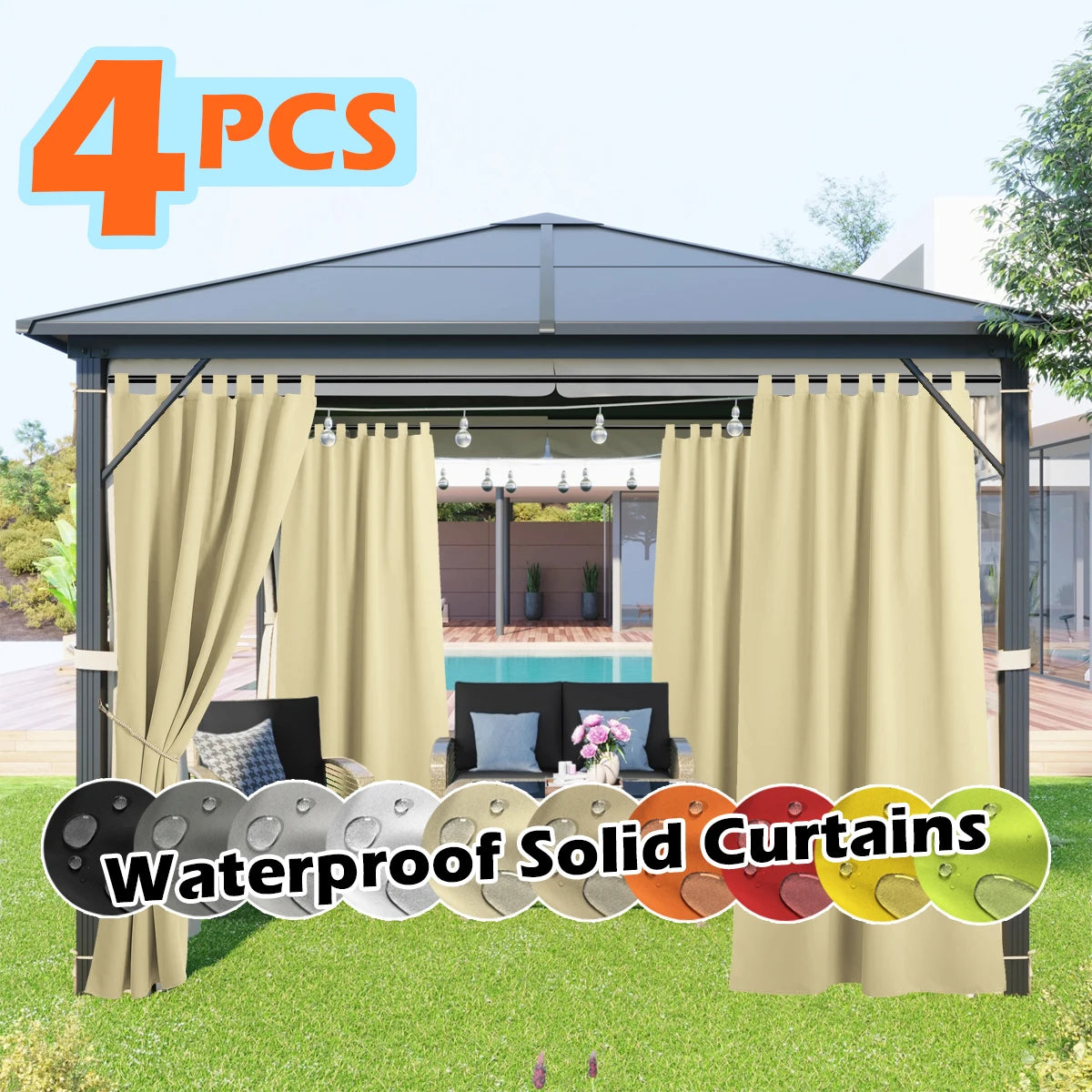 SABALANICA 4 Panels Outdoor Curtains Waterproof UV Resistant