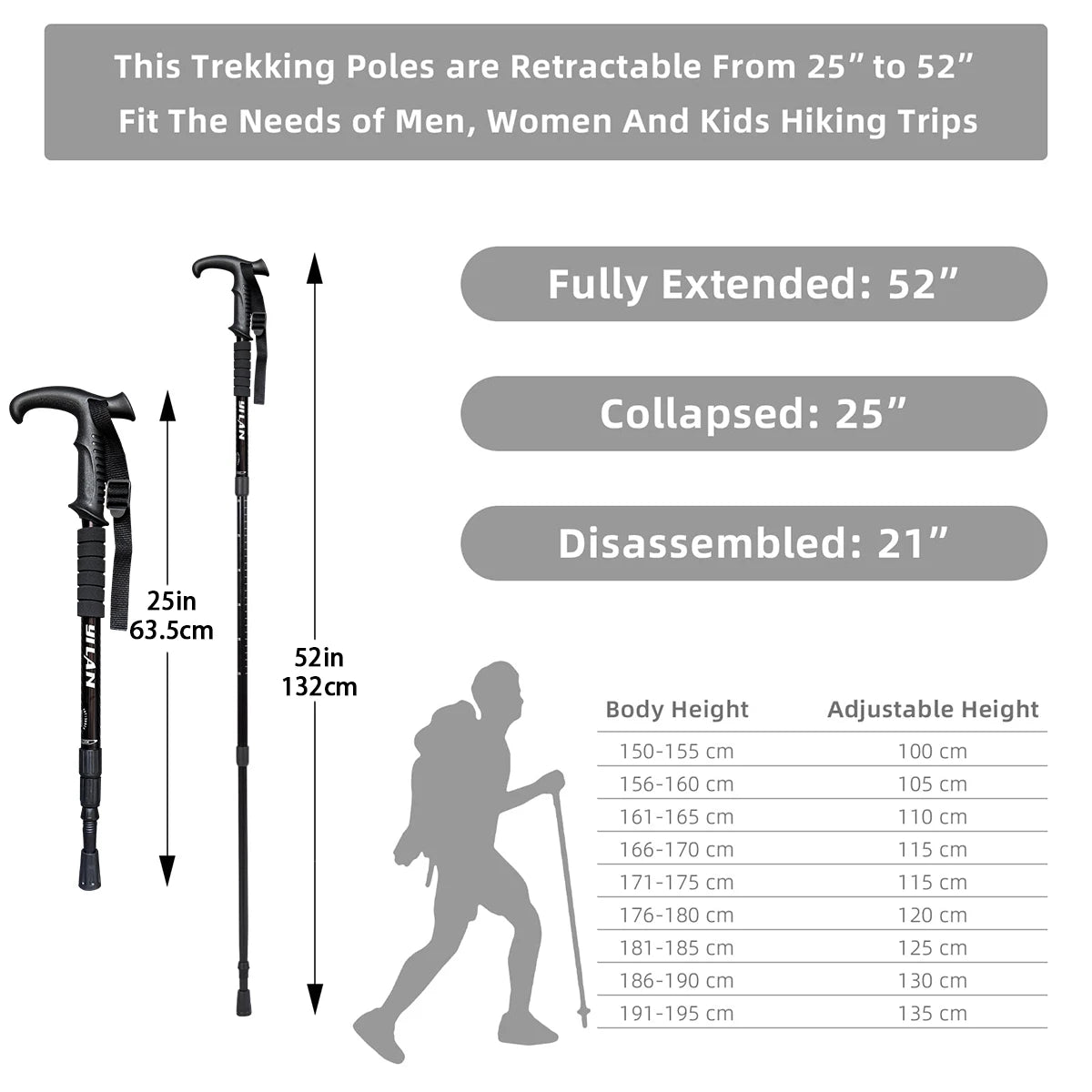 Ultralight Aluminum Trekking Poles With Spring Damping And Foam Grip
