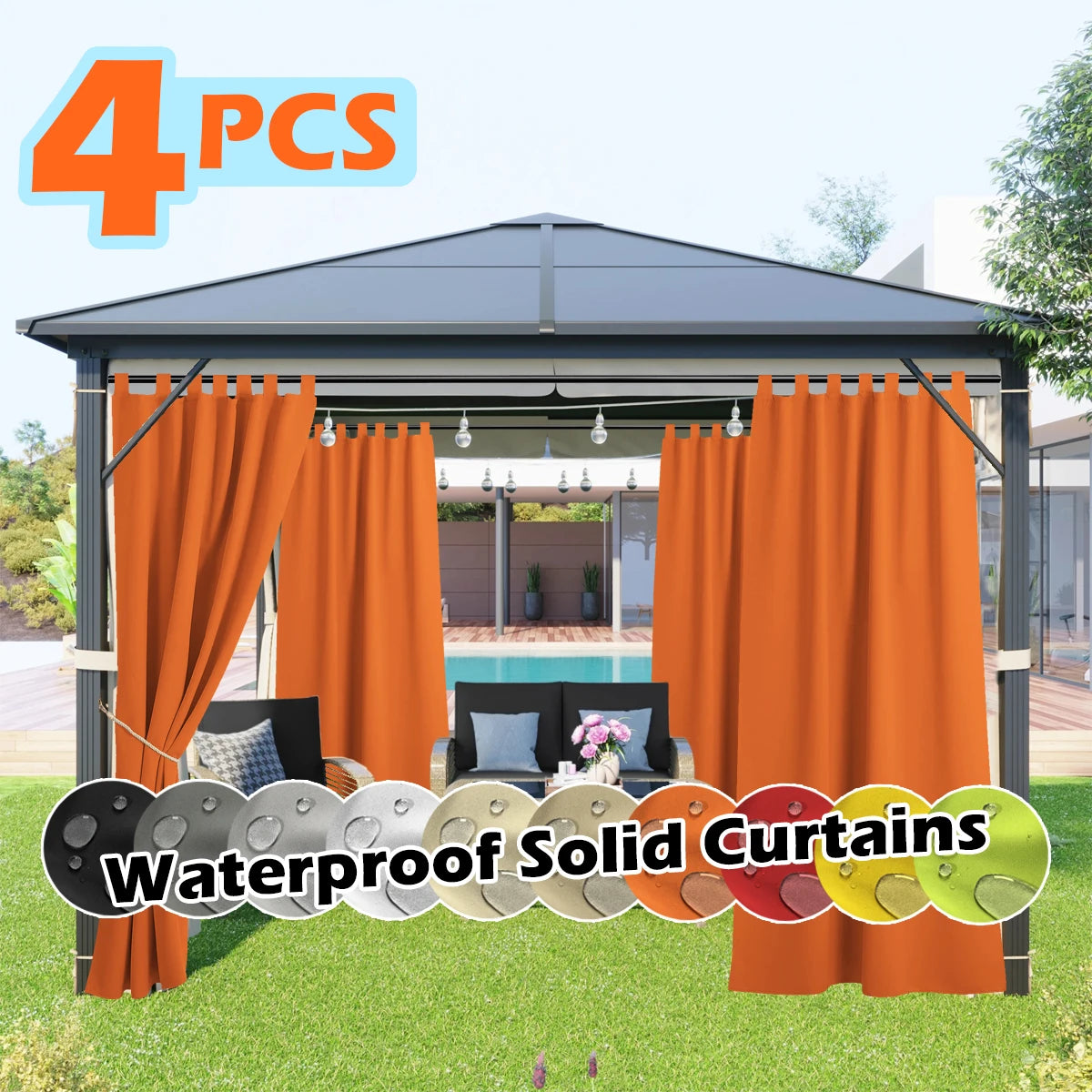 SABALANICA 4 Panels Outdoor Curtains Waterproof UV Resistant