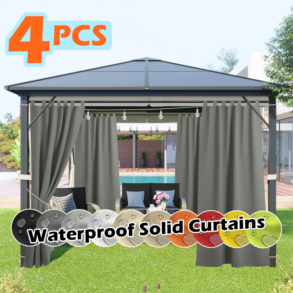 SABALANICA 4 Panels Outdoor Curtains Waterproof UV Resistant