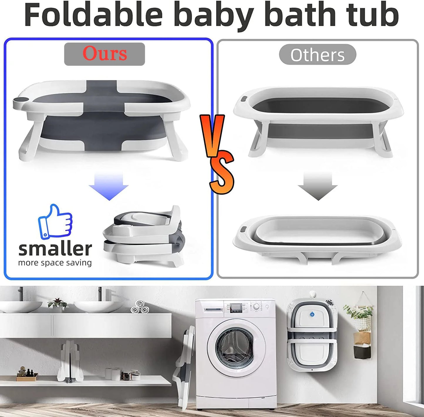 Baby Bath Tub With Cushion Thermometer Foldable Design