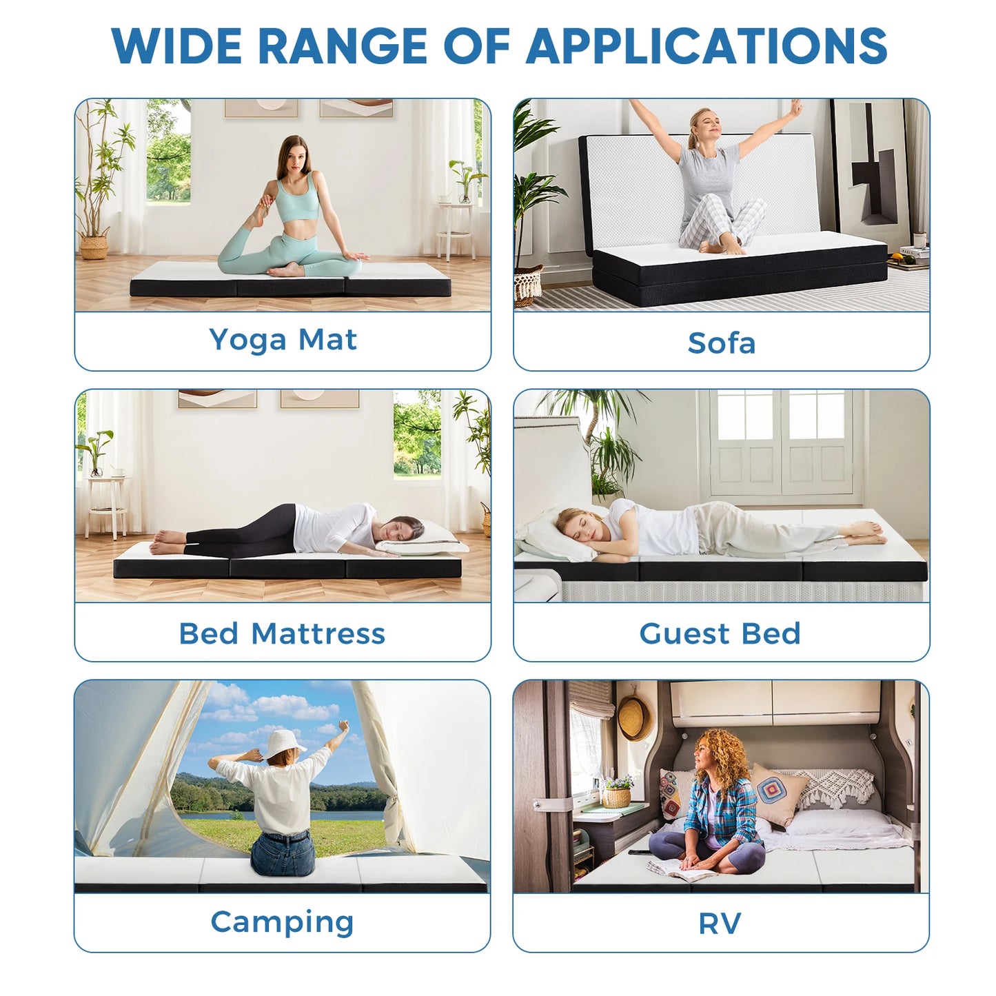 MCQ Foldable Tri Fold Mattress Portable Bed Pad CertiPUR Certified