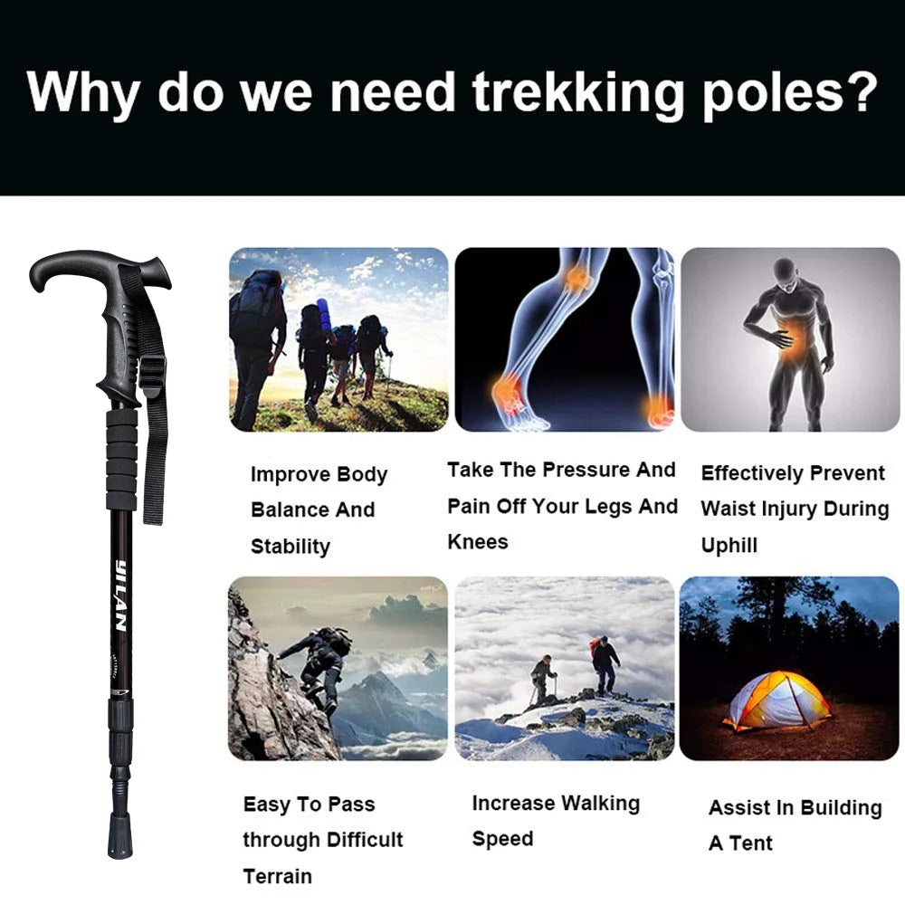 Ultralight Aluminum Trekking Poles With Spring Damping And Foam Grip