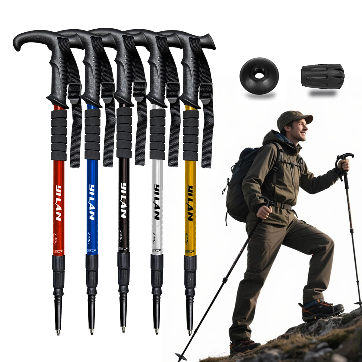 Ultralight Aluminum Trekking Poles With Spring Damping And Foam Grip