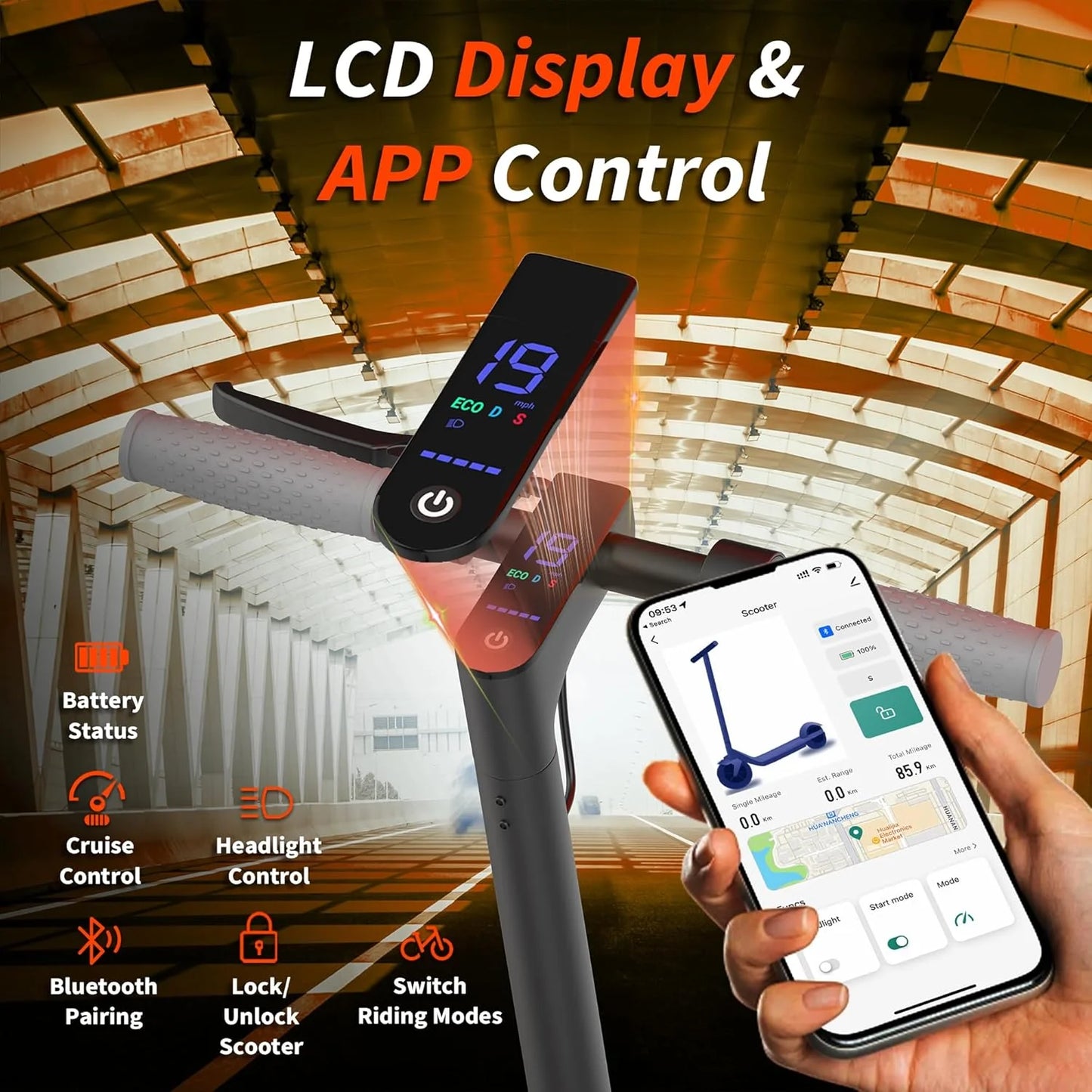 AOVOPRO ES80 Electric Scooter 350W 19MPH Foldable With App Control