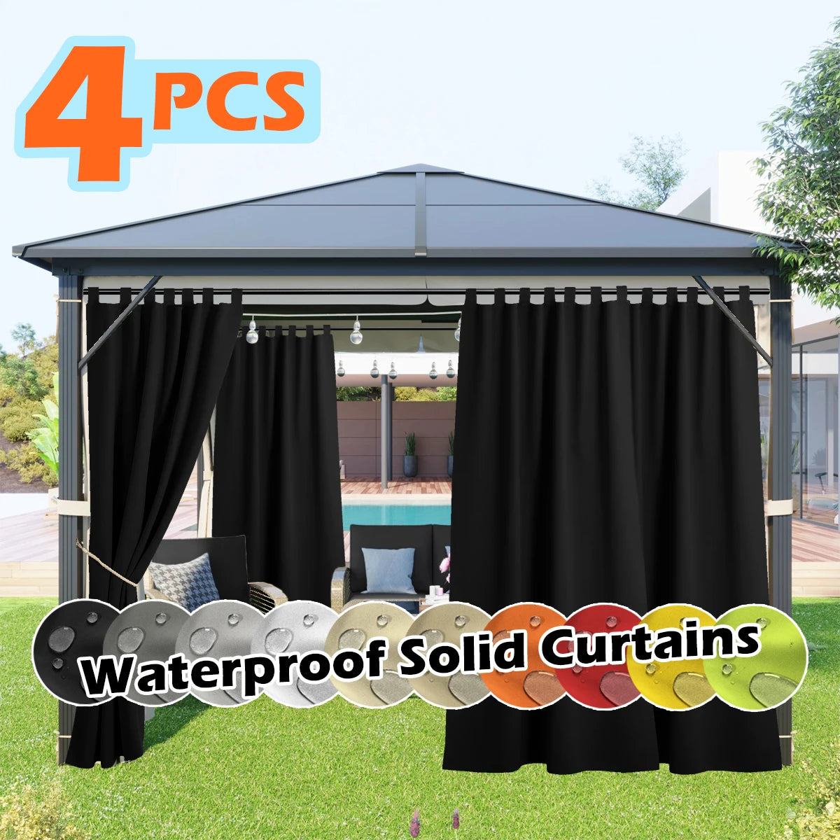 SABALANICA 4 Panels Outdoor Curtains Waterproof UV Resistant