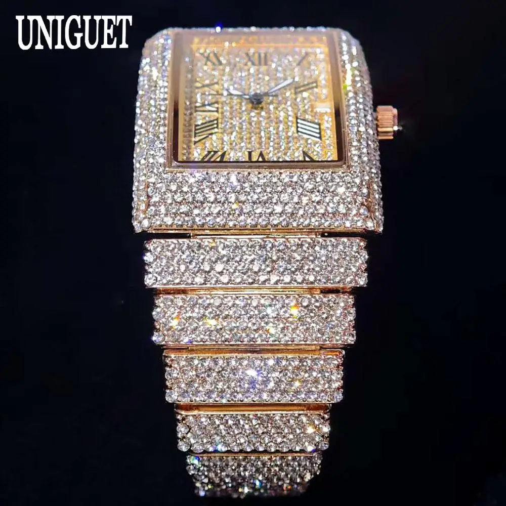 Ditaling Luxury Men Rectangle Stainless Steel Wristwatch With Calendar