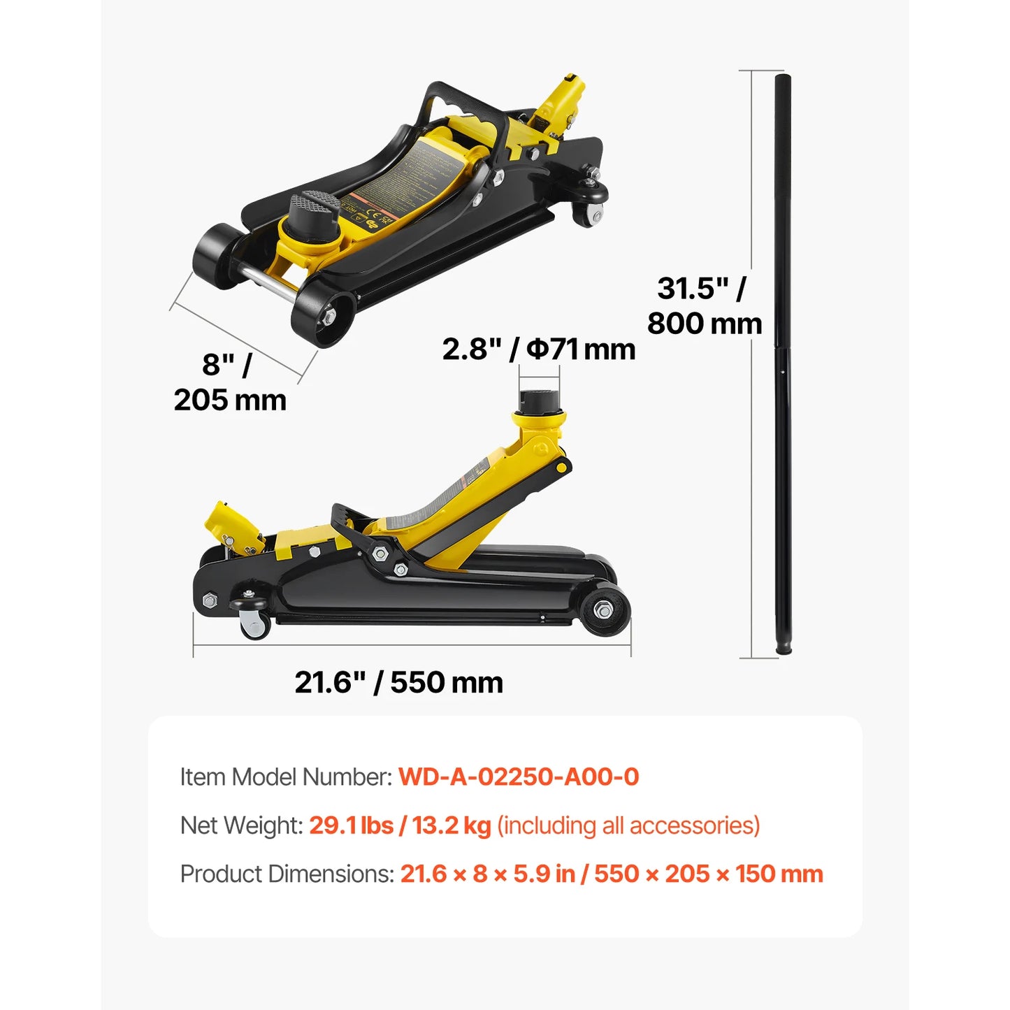 SucceBuy Steel Hydraulic Floor Jack With Low Profile Design