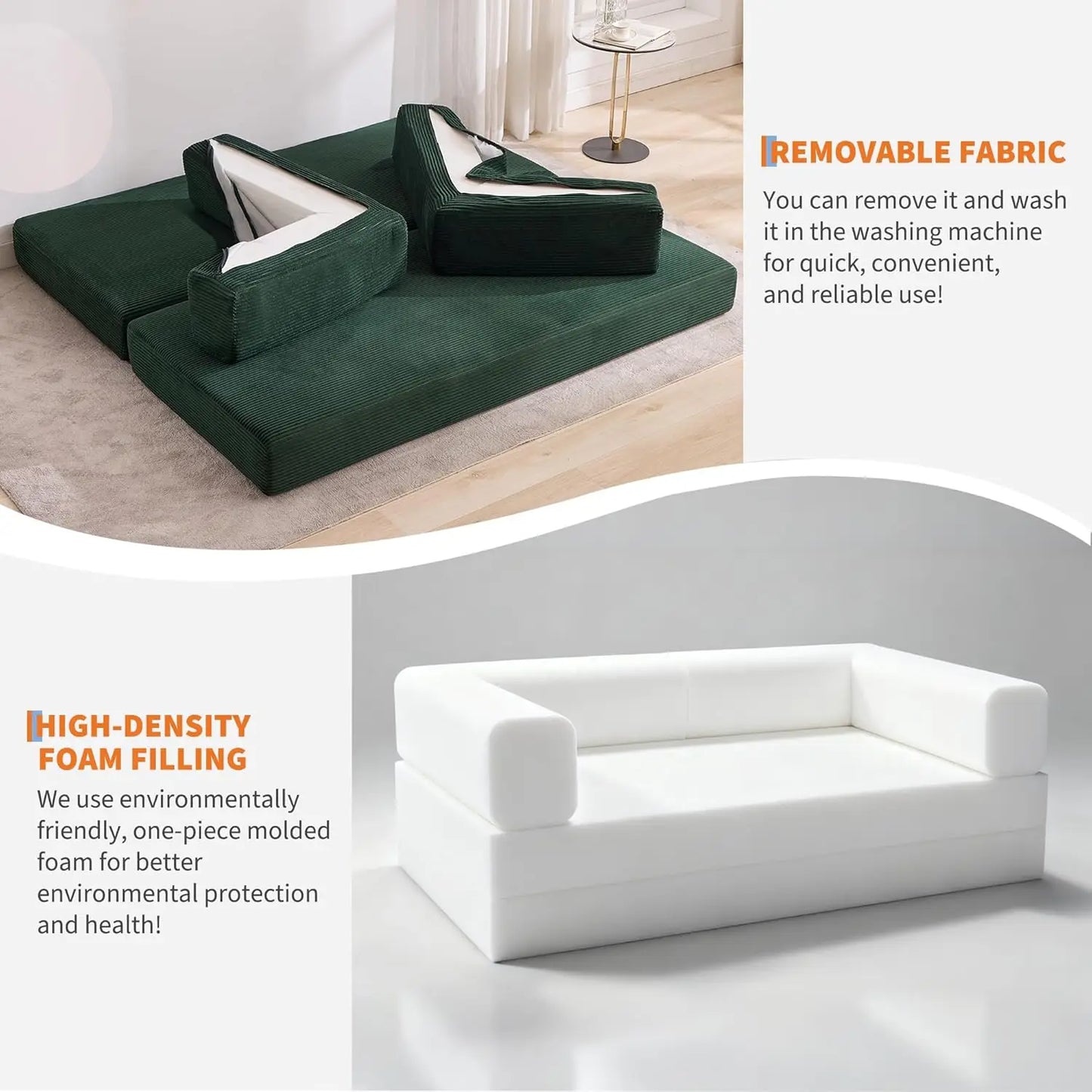 Convertible Sleeper Sofa 5-In-1 Folding Mattress Fixed Frame