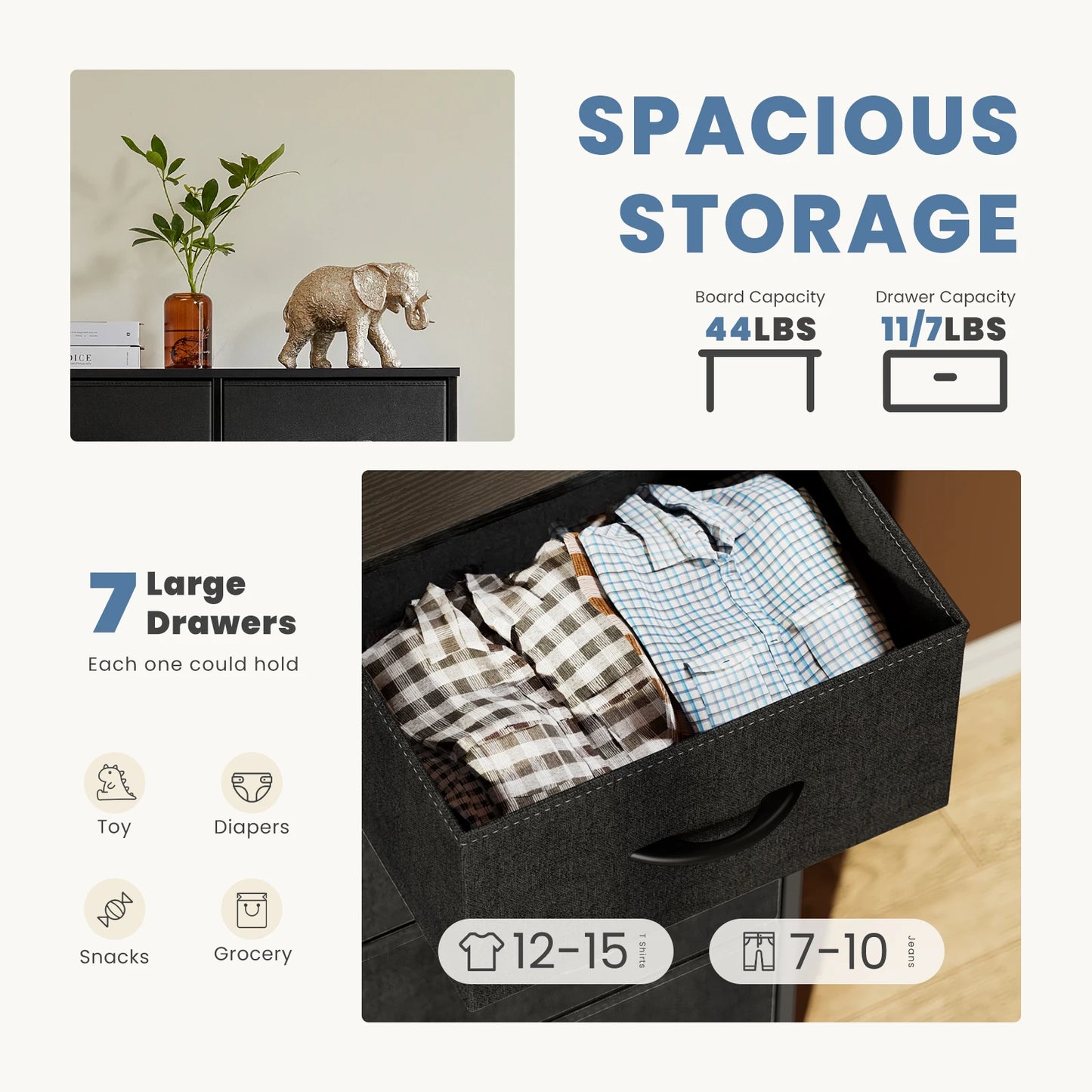 JHK Dresser With Seven Fabric Drawers Bedroom Organizer