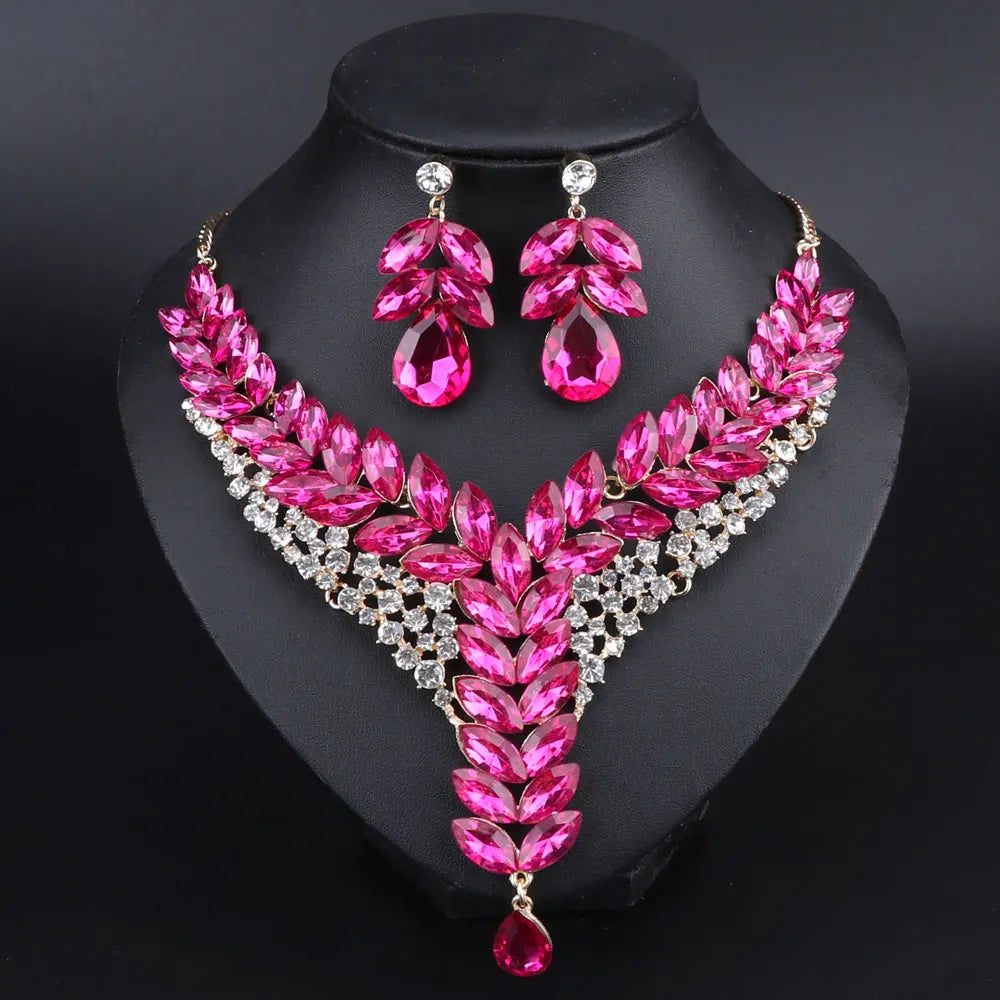 Austrian Crystal Bridal Necklace And Earring Jewelry Set