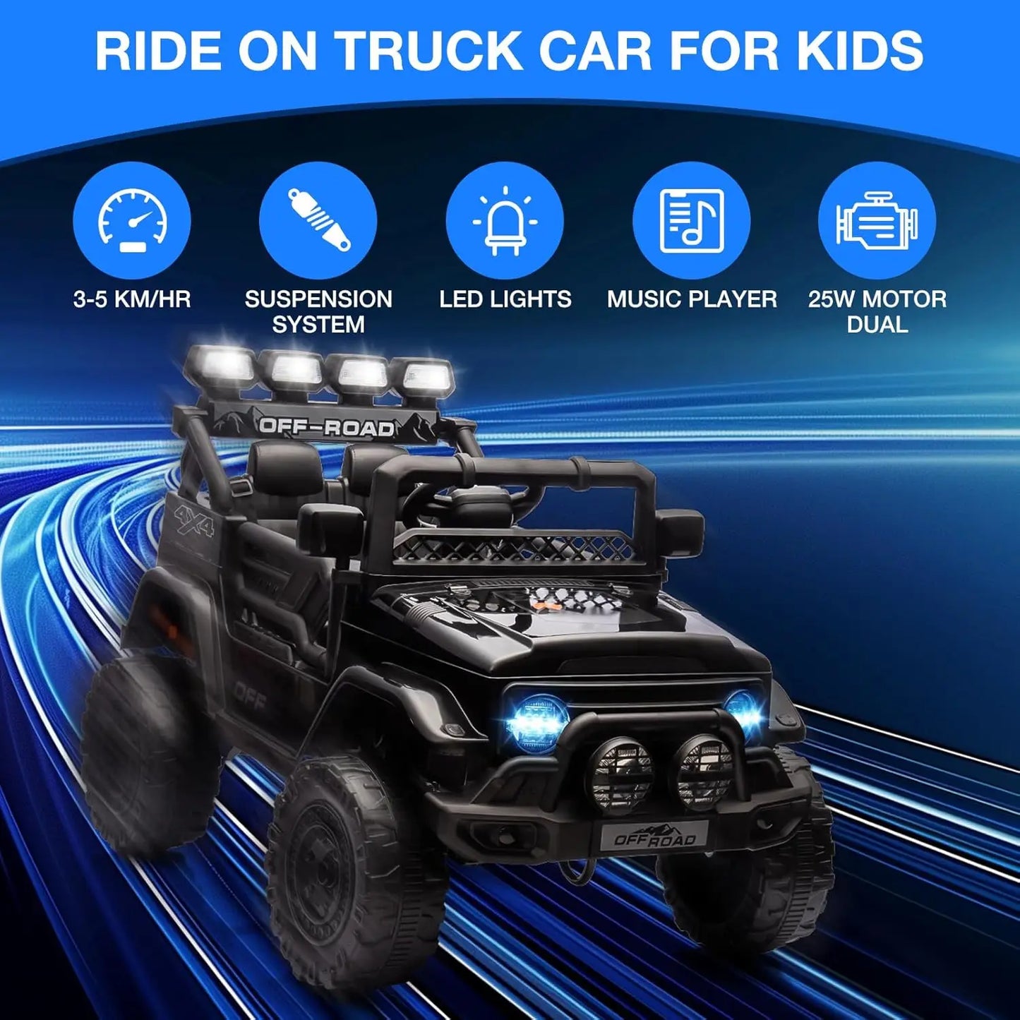 12V Kids Ride On Truck With Remote Control LED Lights