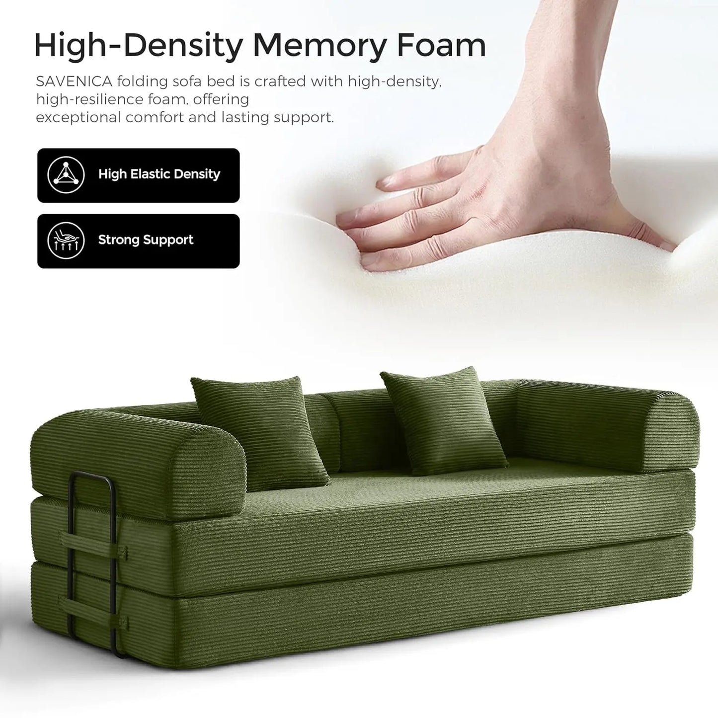 Corduroy Convertible Sofa Bed With Fixed Frame And Removable Armrests