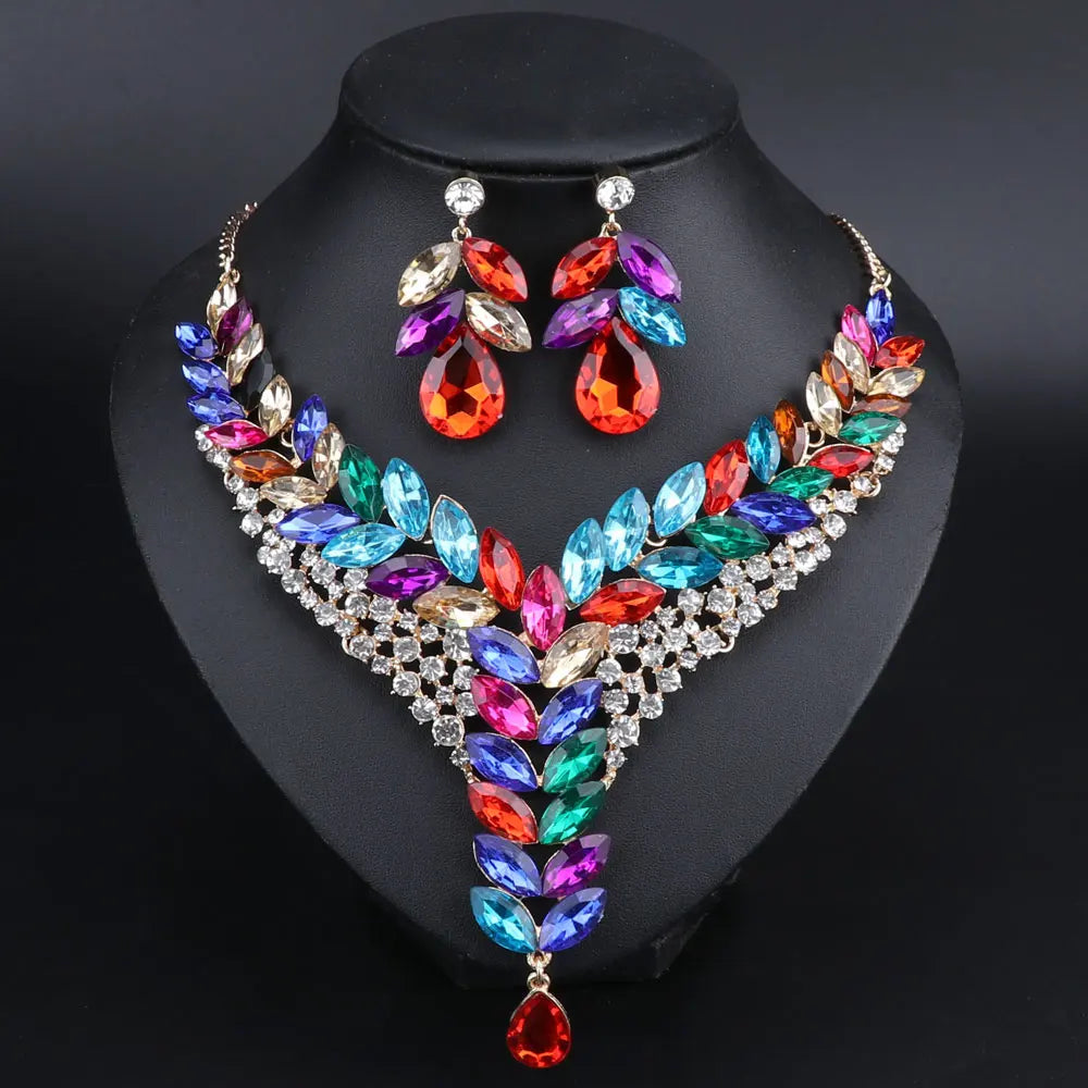 Austrian Crystal Bridal Necklace And Earring Jewelry Set