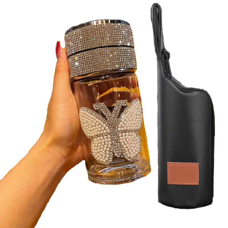 Scaonorch Butterfly Double Wall Glass Bottle With Temperature Display Filter