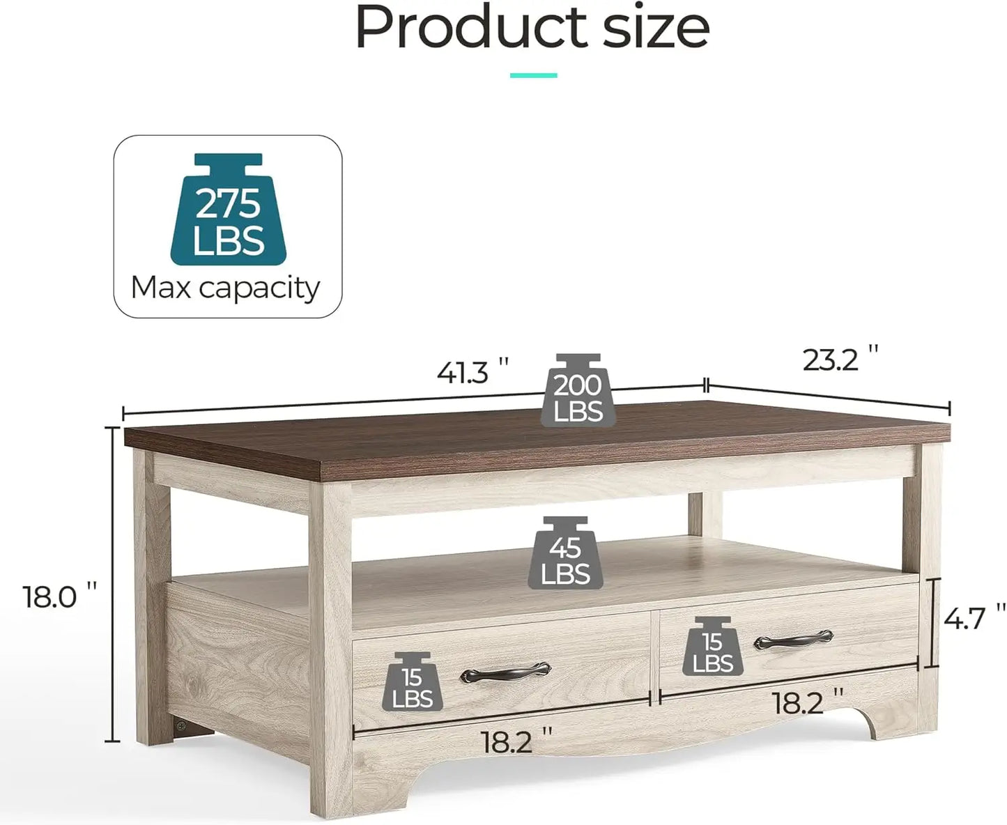 Farmhouse Coffee Table Set Wood Living Room 3 Piece