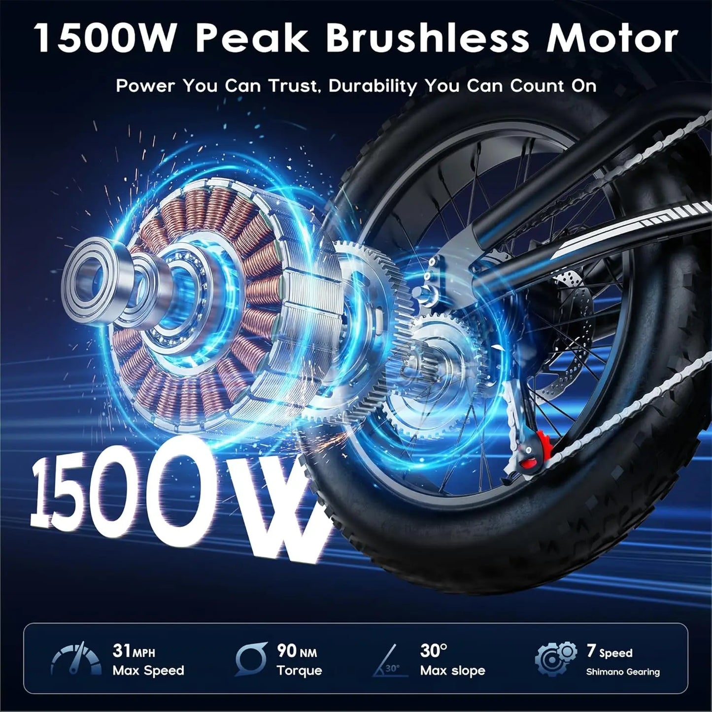 Adult Electric Bike 1500W Peak 48V Removable Battery 80 Miles