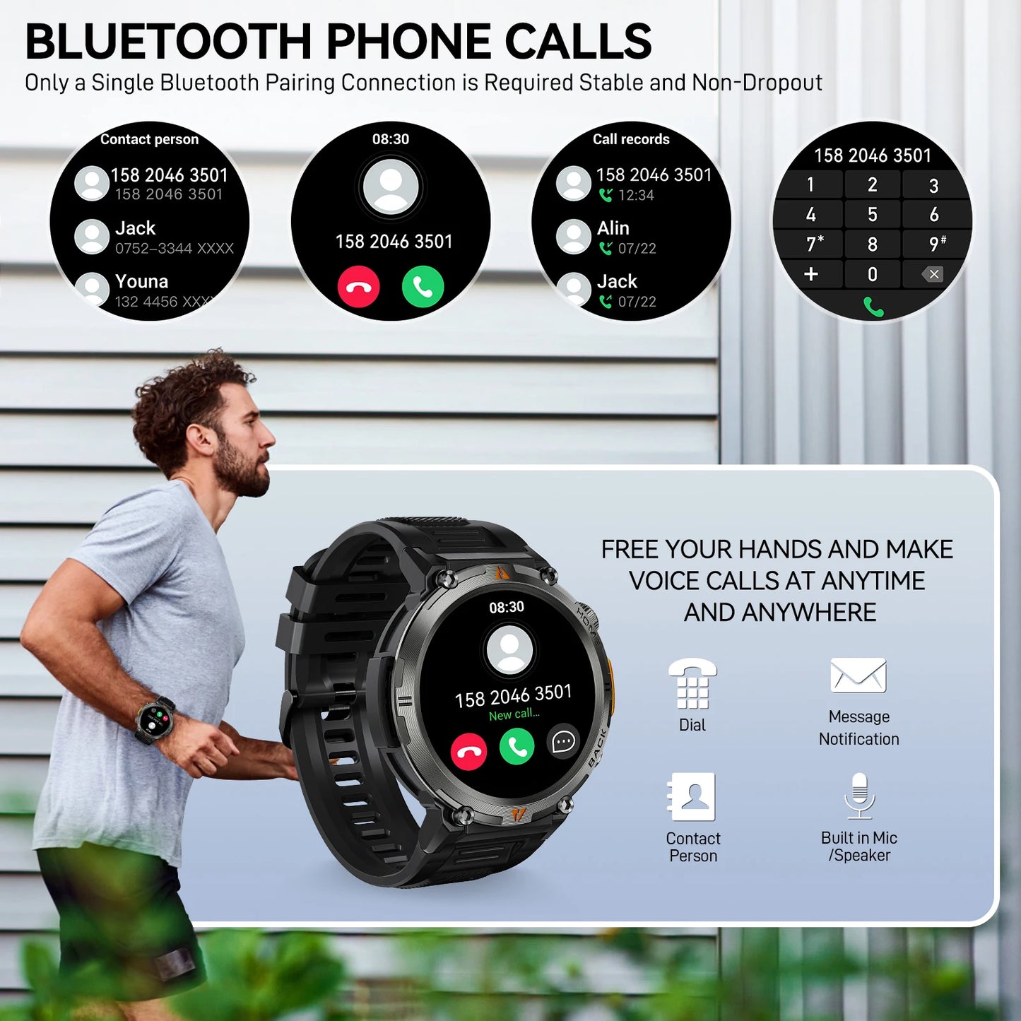 EIGIIS KE3 Smart Watch 3ATM Waterproof Health Monitor with Bluetooth