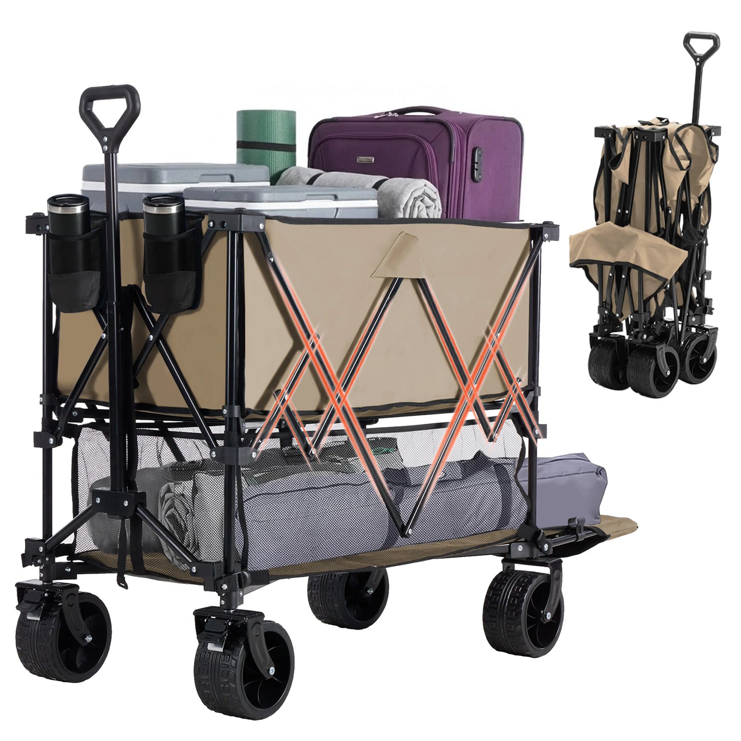 JHK Finishes Double Decker Wagon Cart 440 Lb Capacity Foldable