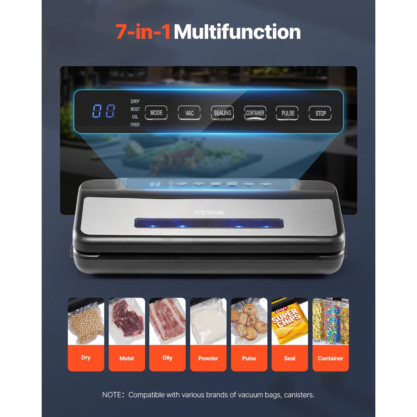 VEVOR 7-In-1 Electric Vacuum Sealer For Kitchen Food Storage