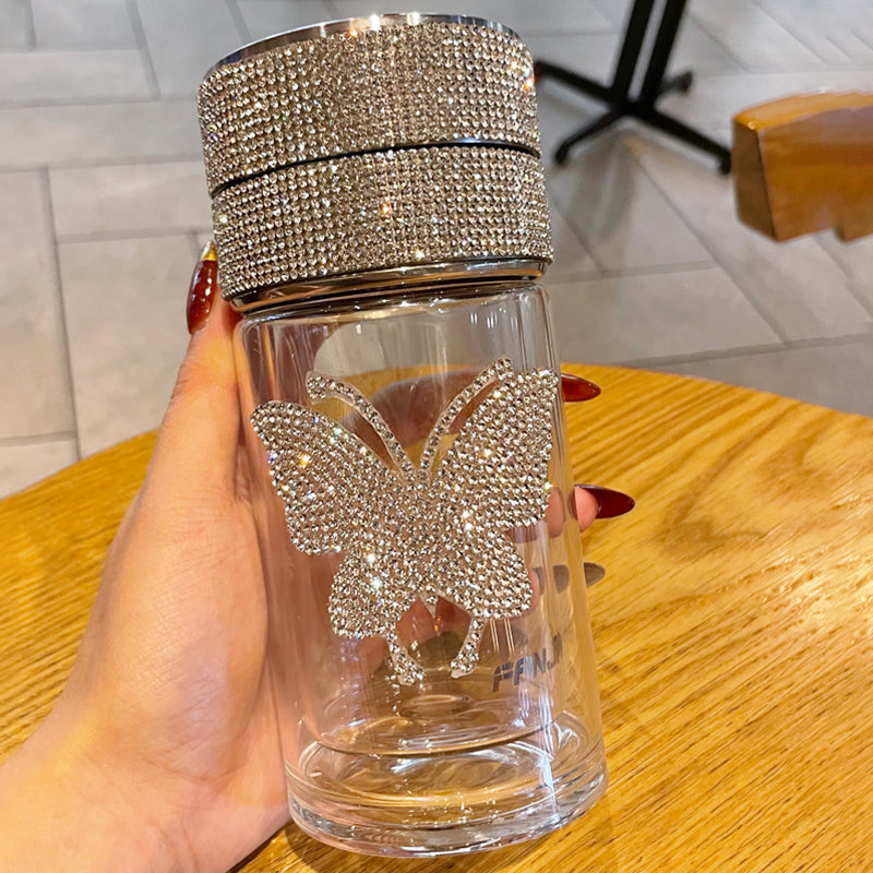 Scaonorch Butterfly Double Wall Glass Bottle With Temperature Display Filter