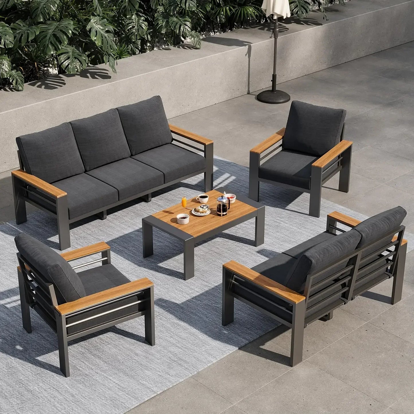 Aluminum Outdoor Patio Furniture Set 7 Seat Sectional With Coffee Table