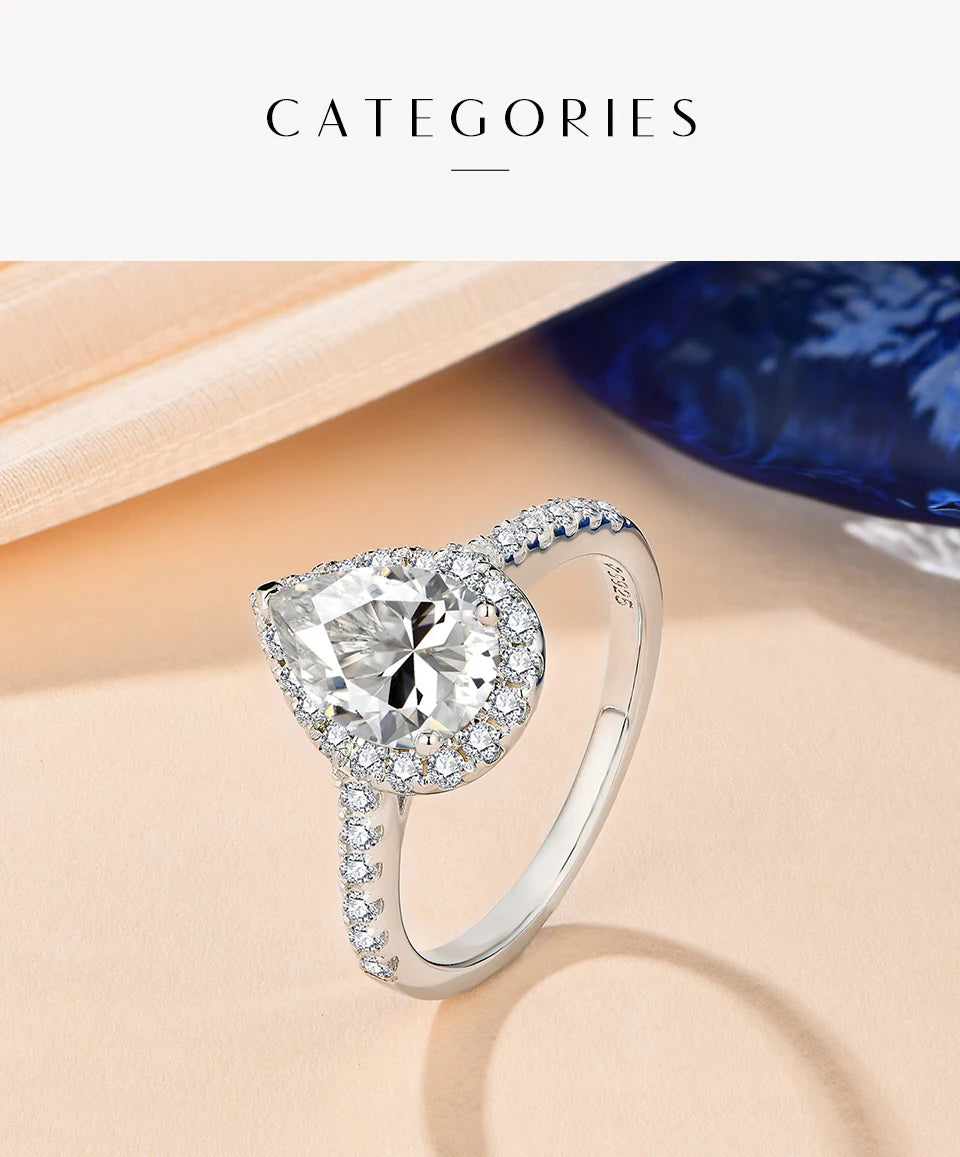 Minty Box Pear Cut Moissanite Halo Ring 18K Gold Plated Engagement