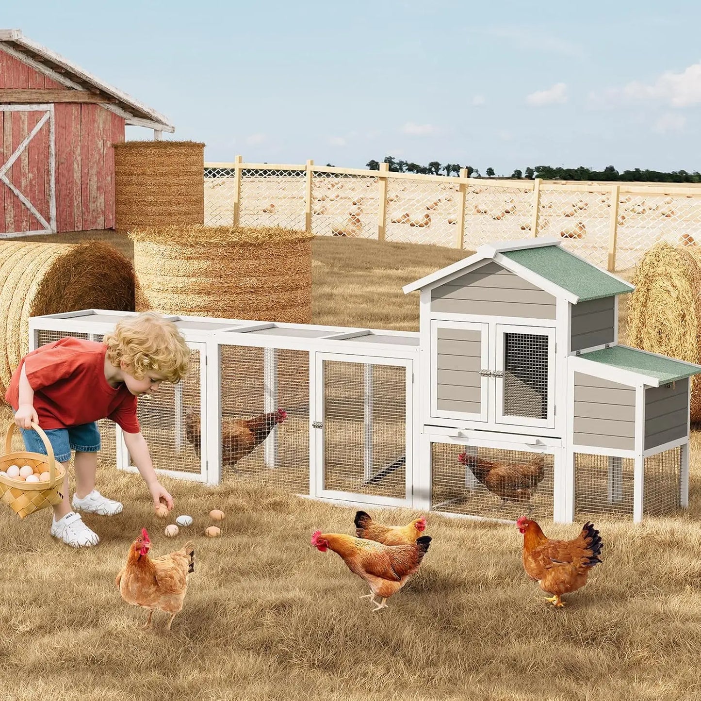 HiMISS Weatherproof Large Wooden Chicken Coop With Run for Poultry