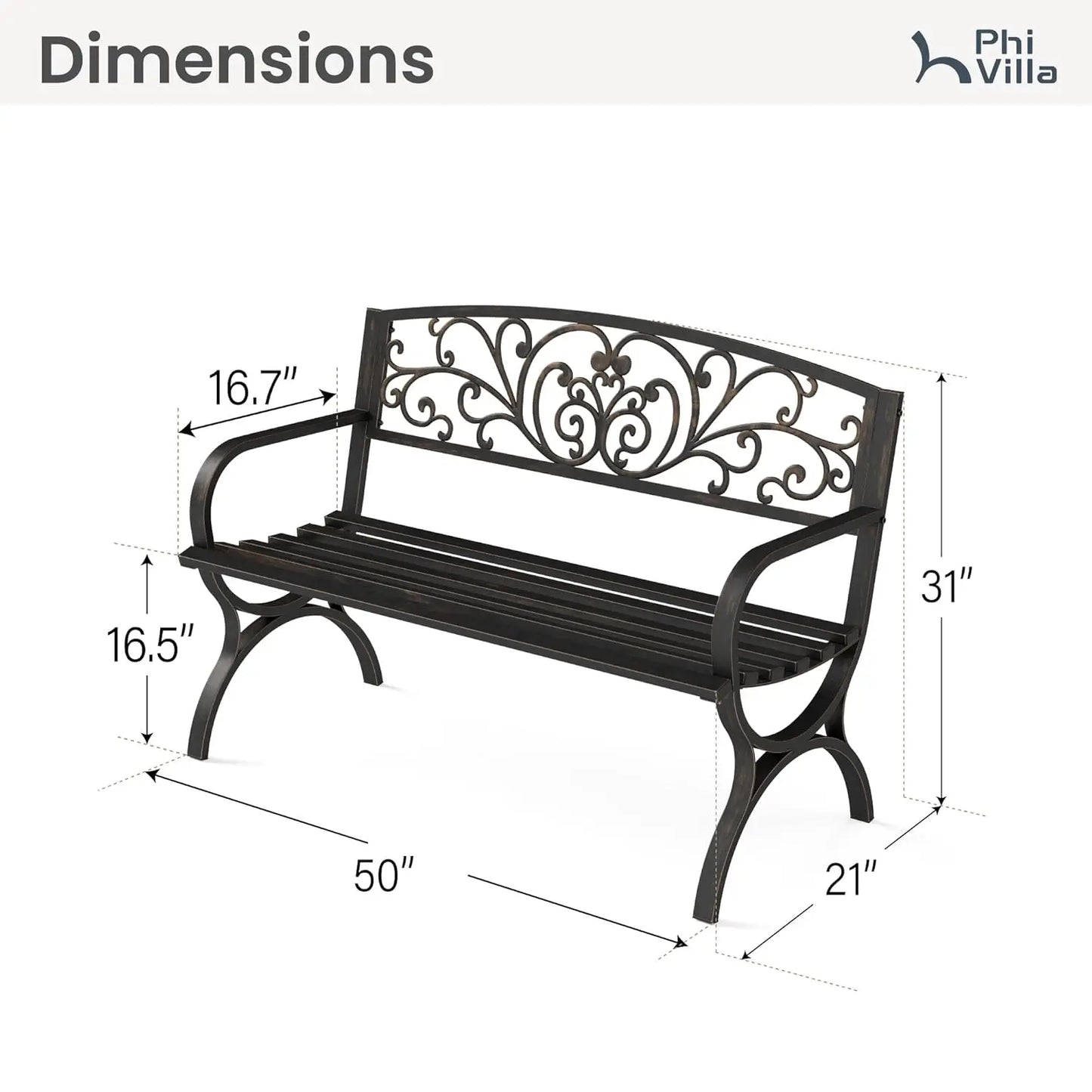 Cast Iron Garden Bench With Floral Backrest Slatted Seat