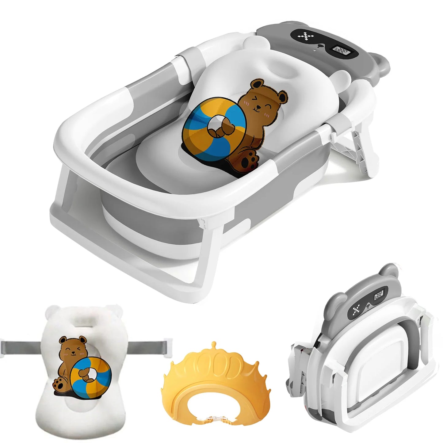 Baby Bath Tub With Cushion Thermometer Foldable Design