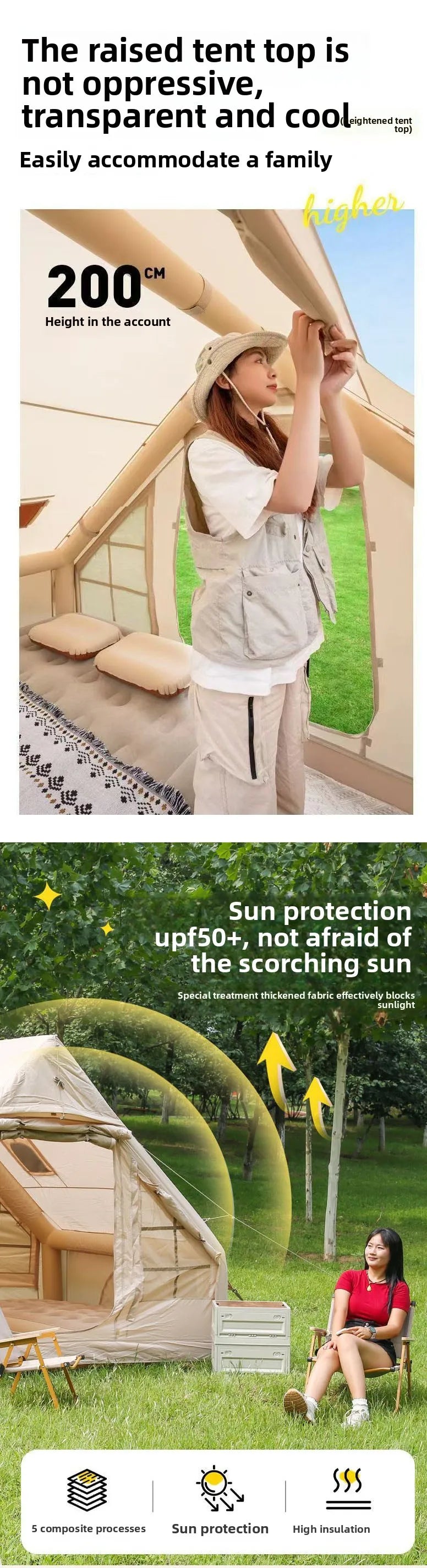 Inflatable Family Tent With Skylight Hand Pump And Chimney