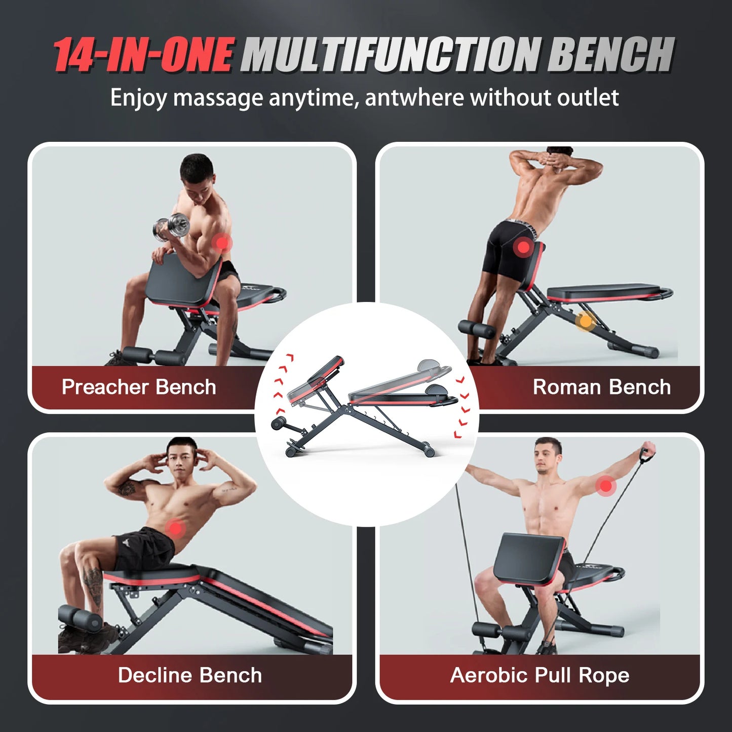 14-In-1 Foldable Dumbbell Bench With 6 Adjustable Levels For Full Body Workout
