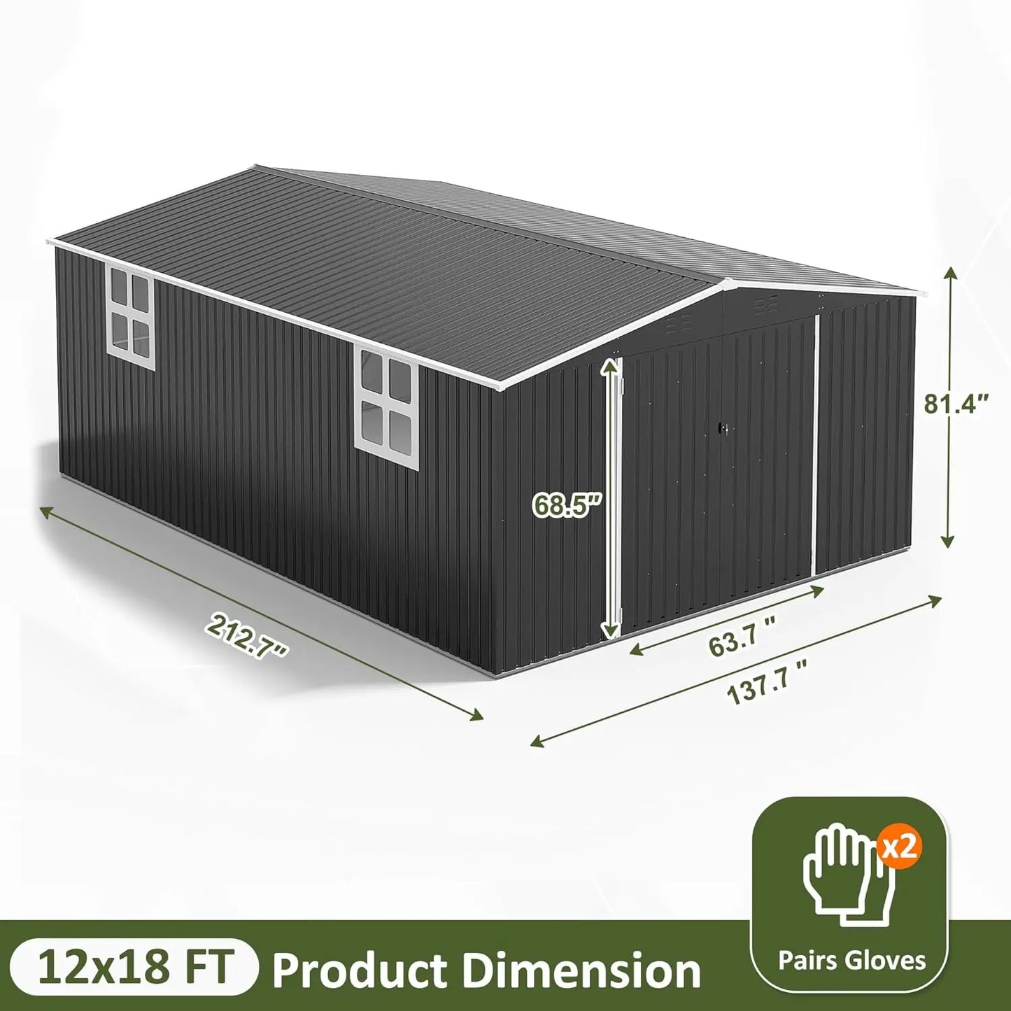 Metal Outdoor Storage Shed With Lockable Doors For Garden Tools