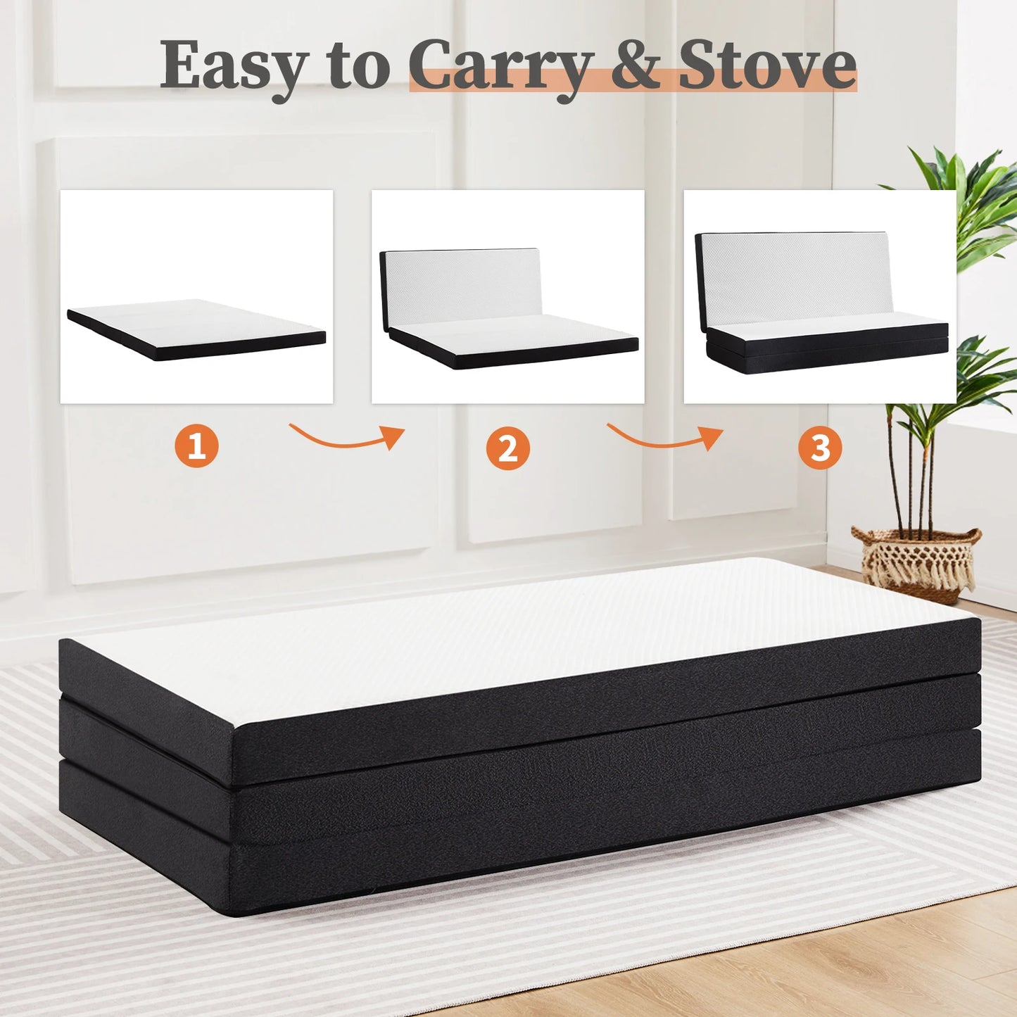 JHK Tri-Fold Memory Foam Mattress With Collapsible Washable Cover