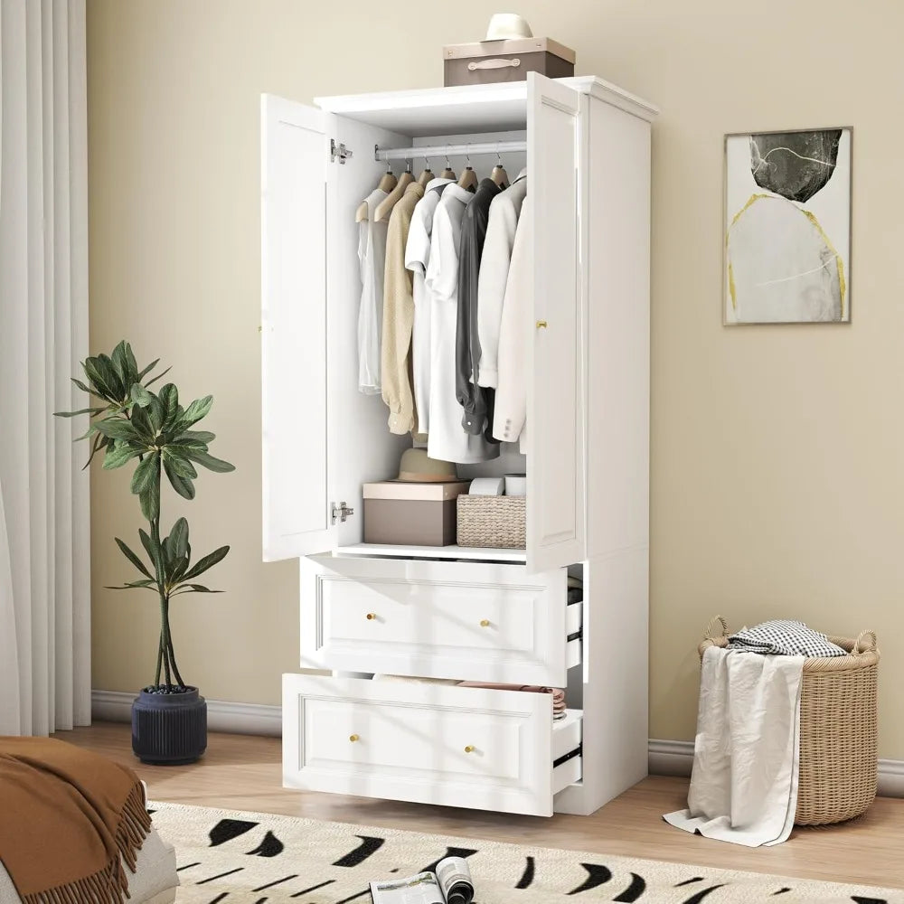 Engineered Wood Wardrobe Armoire With Two Doors And Drawers